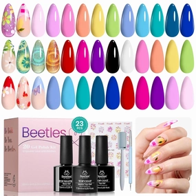 Beetles Summer Gel Nail Polish, 20 Colors Cat Eye Gel Polish Bright Pink Blue White Black Green Purple Pastel Gel Polish, Beetles Nail Stamp, 4Pcs French Tip Tool Easy Manicure Nail Stamper