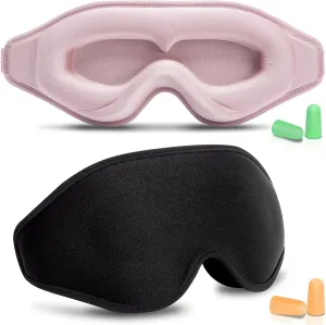 BeeVines Sleep Mask for Lash Extensions, 2 Pack Upgraded Eye Mask for Lash Extensions, 99.9% Light Blocking 3D Eyelash Cover, Night Sleep Eye Covers for Women, Blindfold for Airplane (Black & Pink)