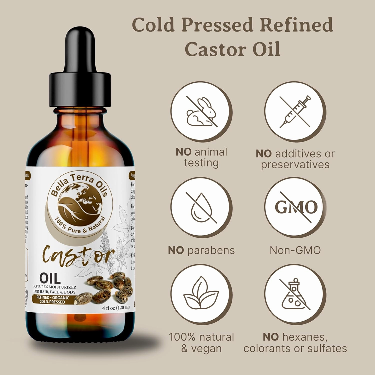 Bella Terra Oils Pure Castor Oil for Hair, Lashes, Brows & Skin – 1gallon, Deeply Moisturizing, Enhance Shine, Nourish Skin