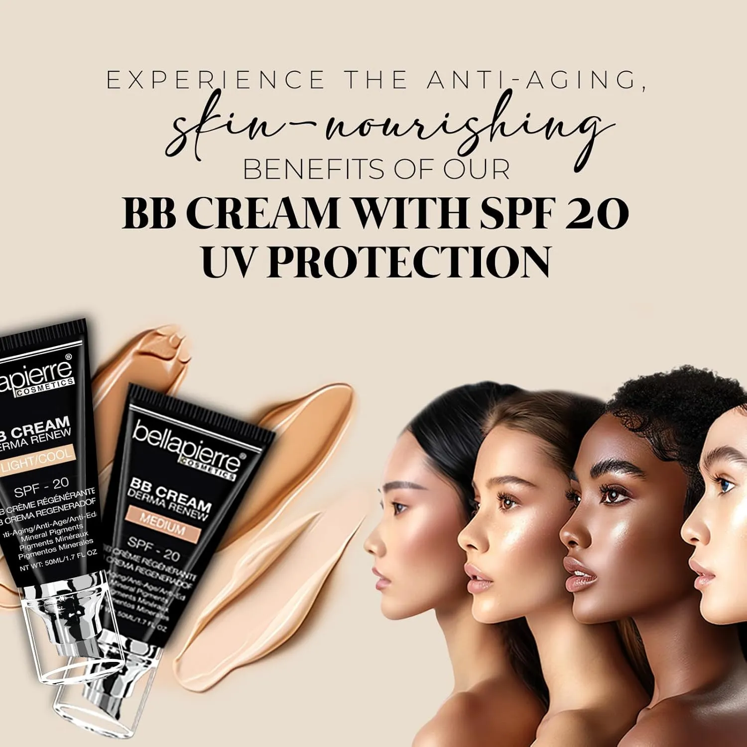 bellapierre BB Cream with SPF 20 - Tinted Sunscreen, Concealer, Matte Foundation, & Moisturizing Face Cream | Lightweight Formula   Pump Top Applicator | Non-Toxic & Paraben Free | 1.7 Oz - Light Cool