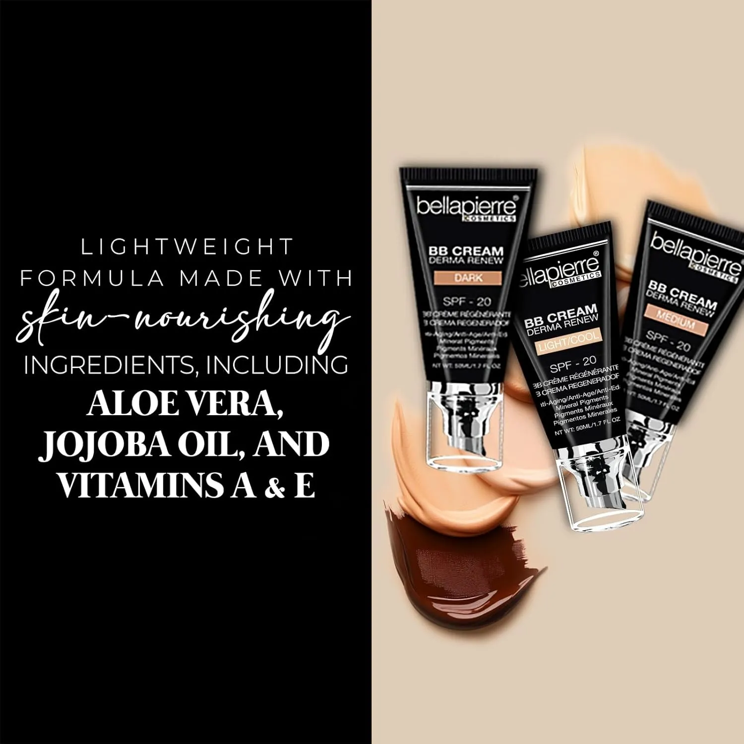 bellapierre BB Cream with SPF 20 - Tinted Sunscreen, Concealer, Matte Foundation, & Moisturizing Face Cream | Lightweight Formula   Pump Top Applicator | Non-Toxic & Paraben Free | 1.7 Oz - Light Cool