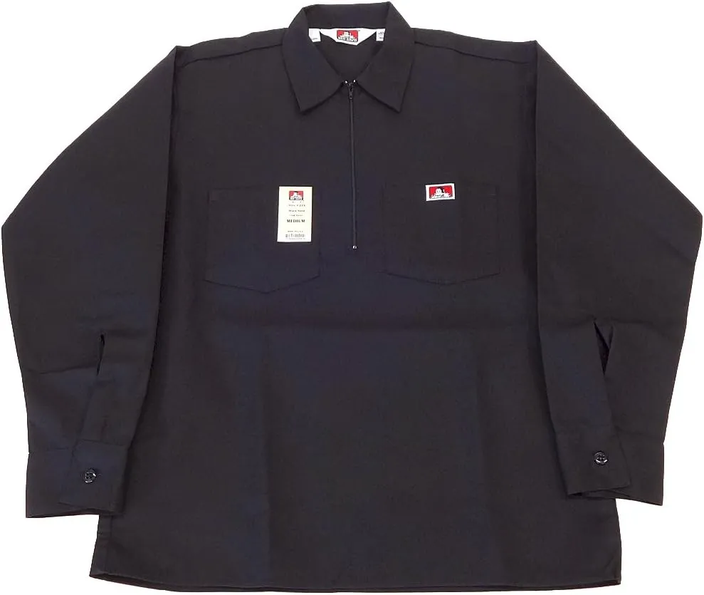 Ben Davis Men's Long Sleeve Plaid Half Zipper Shirt (Large, Black)