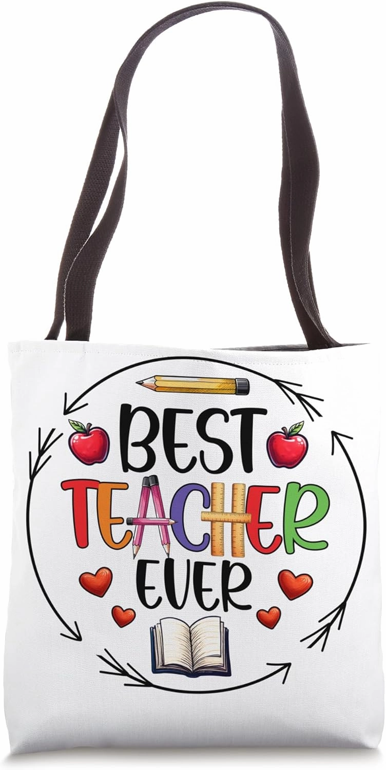 Best Teacher Ever Pencil Apple Heart Book Tote Bag