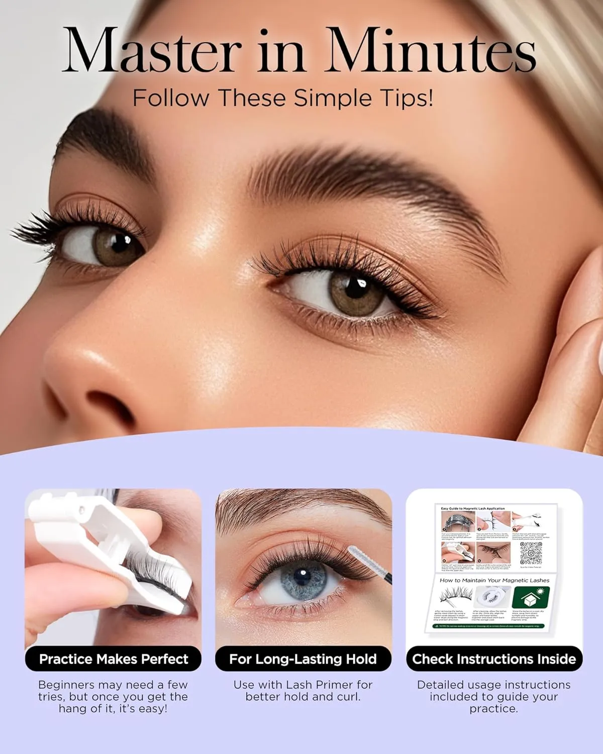 BEYELIAN Magnetic Eyelashes with Applicator Kit, No Glue Needed Reusable Natural Look 3D Lashes, Easy Apply Soft Magnetic Lashes for Eye Makeup (Lightweight & Comfortable)