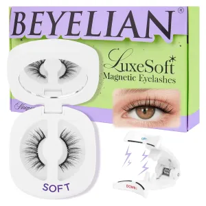 BEYELIAN Soft Magnetic Eyelashes, Reusable Magnetic Eyelashes with Applicator Eyelash Extension Kit, Glue-free False Lashes Magnetic Eyelashes without Eyeliner, Easy to Wear and Remove (L24)