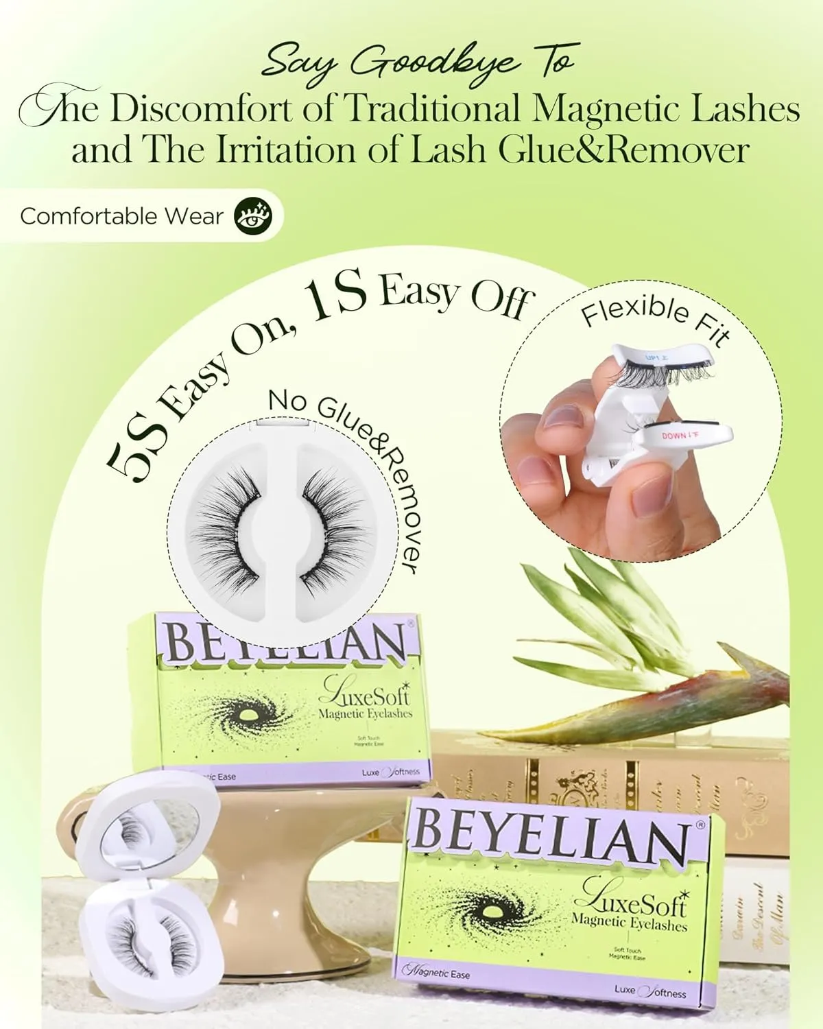 BEYELIAN Soft Magnetic Eyelashes, Reusable Magnetic Eyelashes with Applicator Eyelash Extension Kit, Glue-free False Lashes Magnetic Eyelashes without Eyeliner, Easy to Wear and Remove (L24)