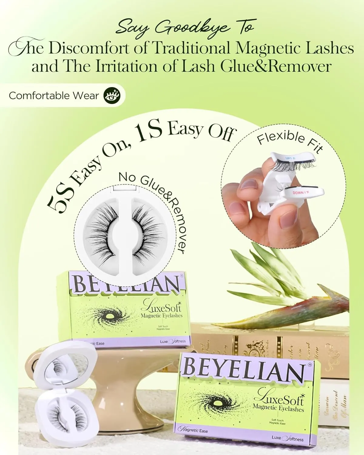 BEYELIAN Soft Magnetic Eyelashes with Applicator, Reusable Magnetic Lashes No Glue Needed, Eyelashes Natural Look, Easy to Wear and Remove (L22)