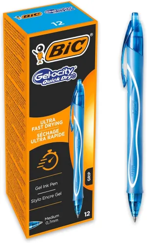 Bic Gel-ocity Quick Dry Gel Pens, Medium Point (0.7 mm), Turquoise, Box of 12, Retractable Pen with Ultra Fast Drying Ink, 964776