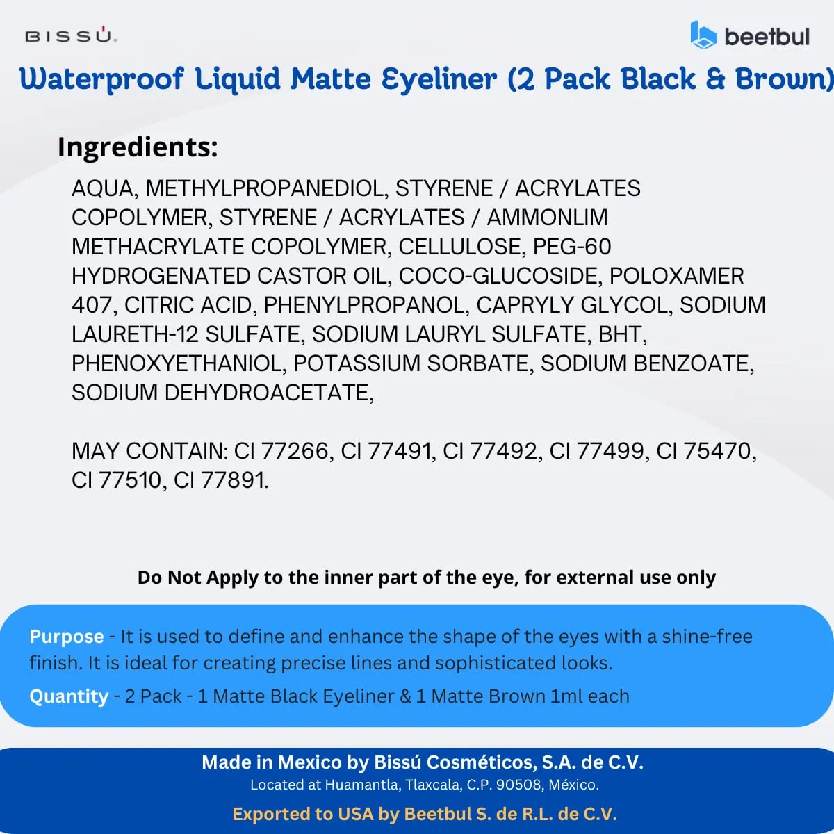 Bissú Waterproof Liquid Matte Eyeliner - 1ml each (2Pack Black & Brown)