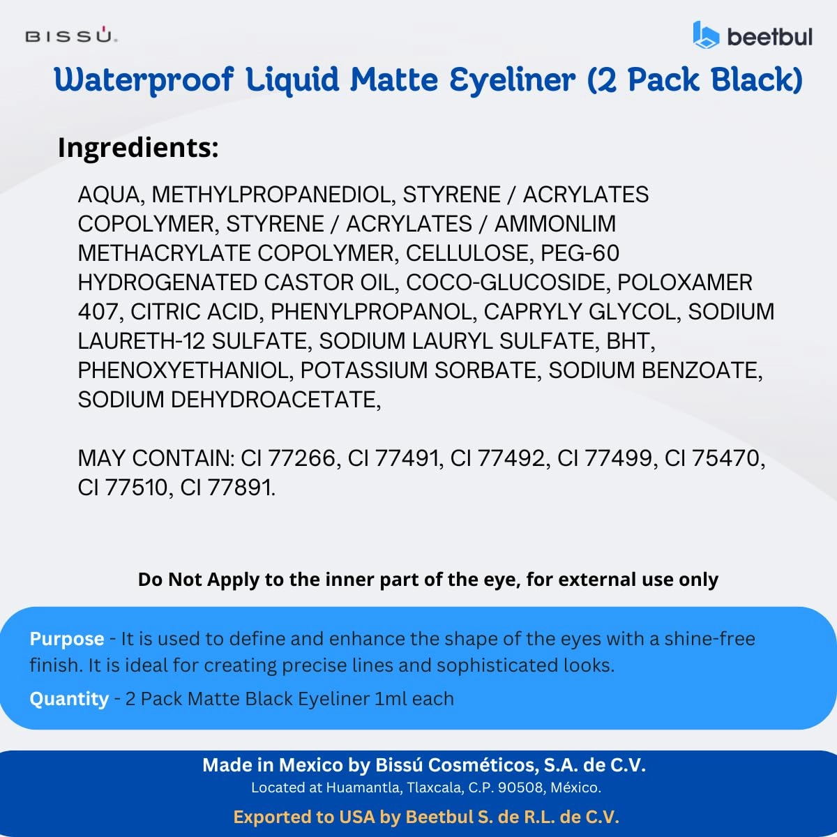Bissú Waterproof Liquid Matte Eyeliner - 1ml each (2Pack Black)