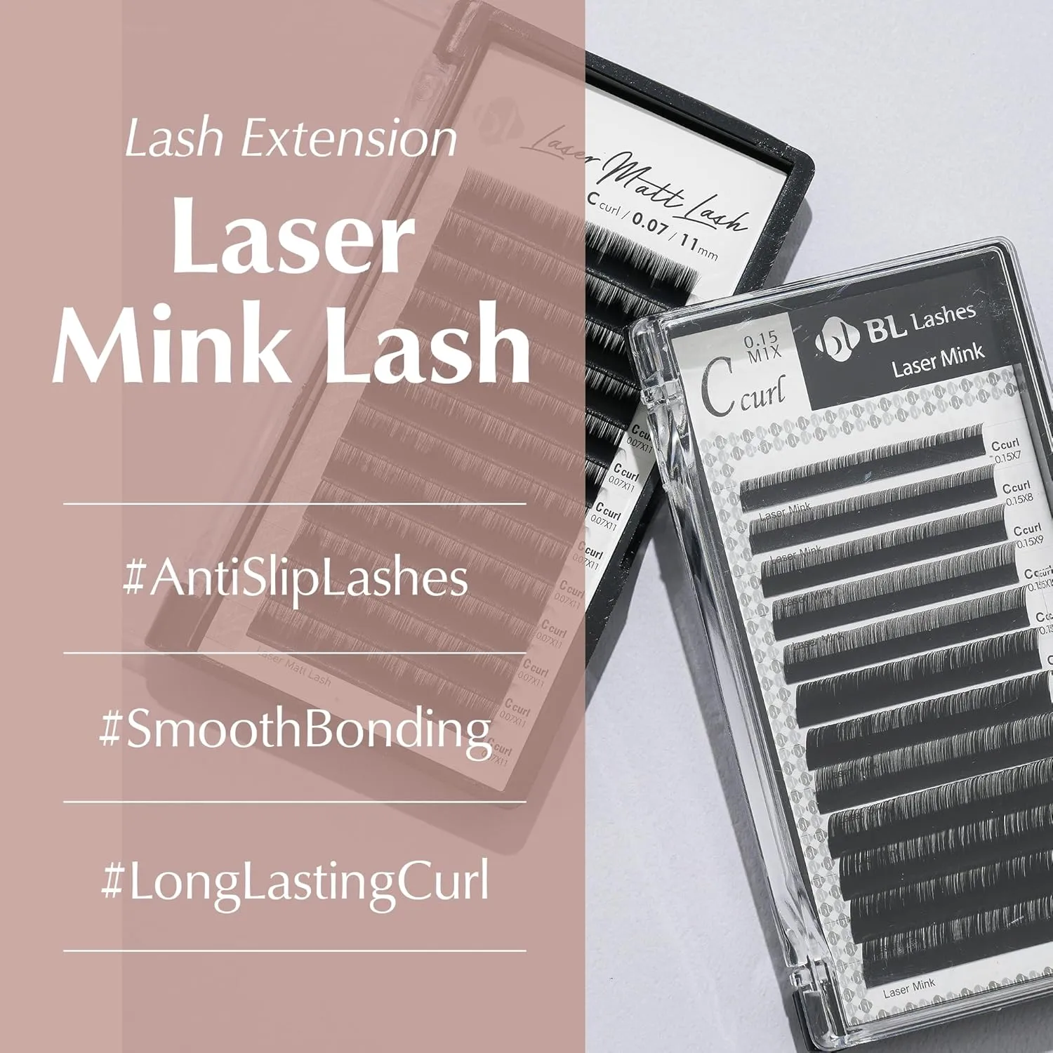 BL Laser Mink Classic Synthetic Lashes, 0.15 Thickness, D Curl Mix (7~14mm), Natural Semi Permanent Eyelashes, Longer-lasting Eyelash Extension Supplies