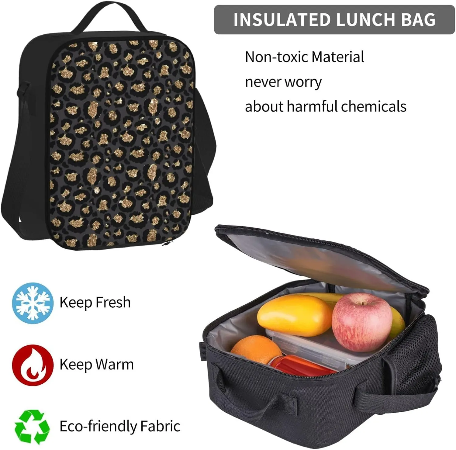 Black Leopard Print Multifunctional Pocket Backpack Crossbody Lunch Bag Pencil Case 3Pcs Set Large Capacity Backpack