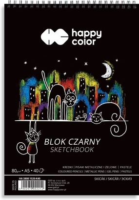 Black Drawing pad on a Spiral, A5, 80gsm, 40 Sheets, Happy Color