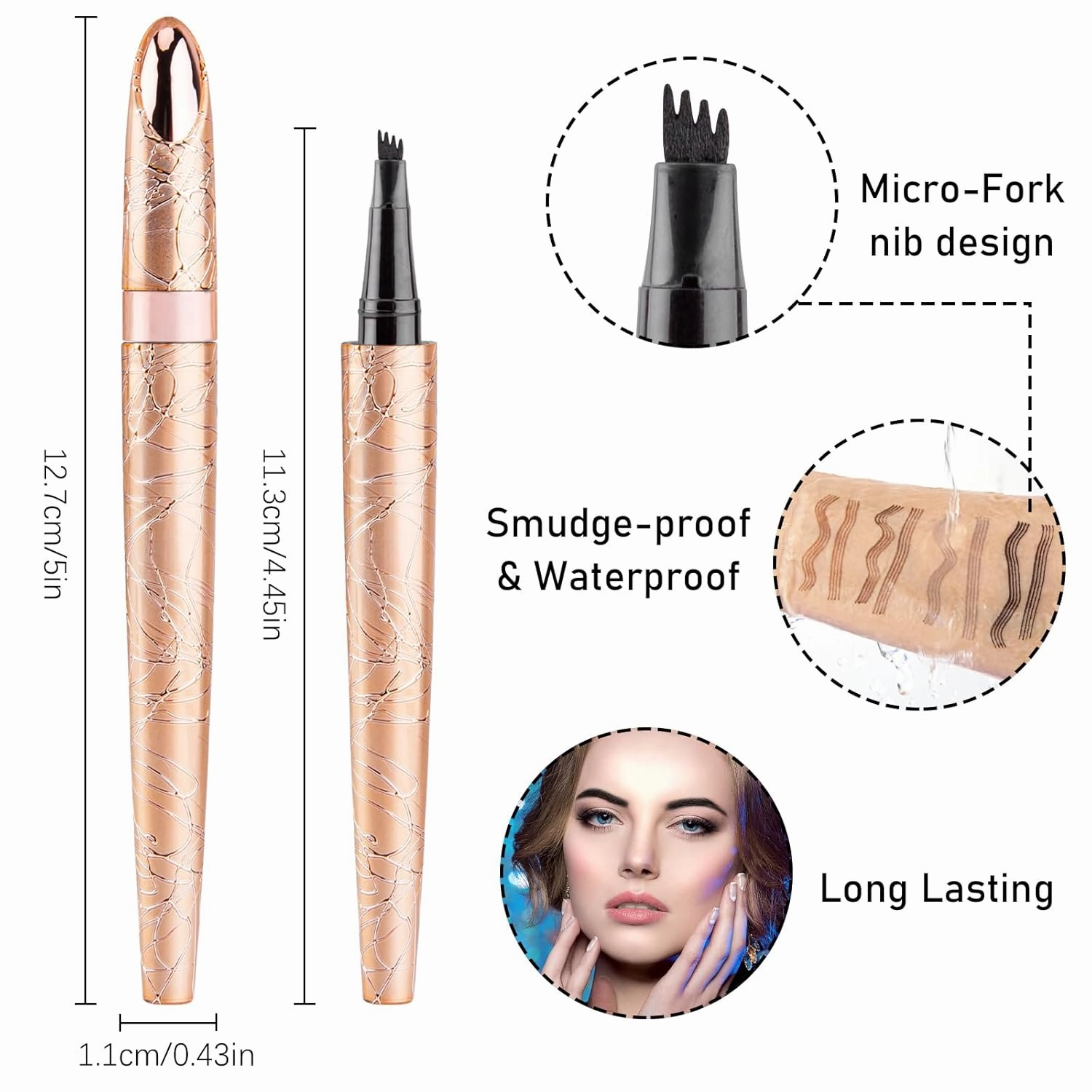 Black Eyebrow Pencil Waterproof Eyebrow Tint Pen 4 Tip Microblade Brow Pen Long Lasting Microblade Eyebrow Pen Natural Brow Pencil Eyebrow Makeup Microblading Pen Eyebrow Tattoo Brow Pen#Black