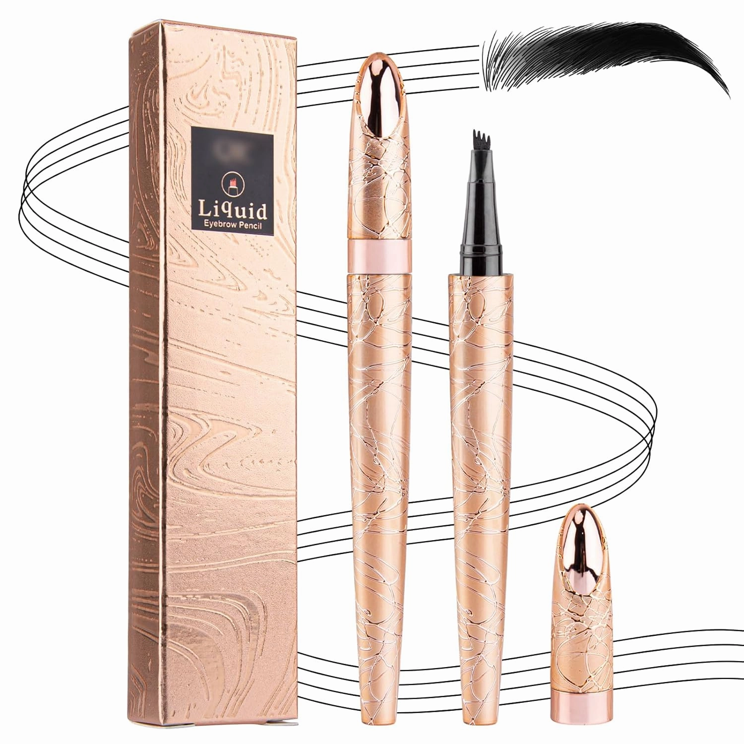 Black Eyebrow Pencil Waterproof Eyebrow Tint Pen 4 Tip Microblade Brow Pen Long Lasting Microblade Eyebrow Pen Natural Brow Pencil Eyebrow Makeup Microblading Pen Eyebrow Tattoo Brow Pen#Black