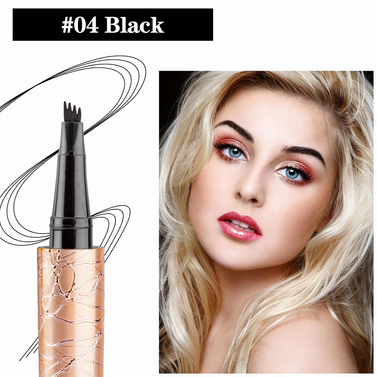 Black Eyebrow Pencil Waterproof Eyebrow Tint Pen 4 Tip Microblade Brow Pen Long Lasting Microblade Eyebrow Pen Natural Brow Pencil Eyebrow Makeup Microblading Pen Eyebrow Tattoo Brow Pen#Black
