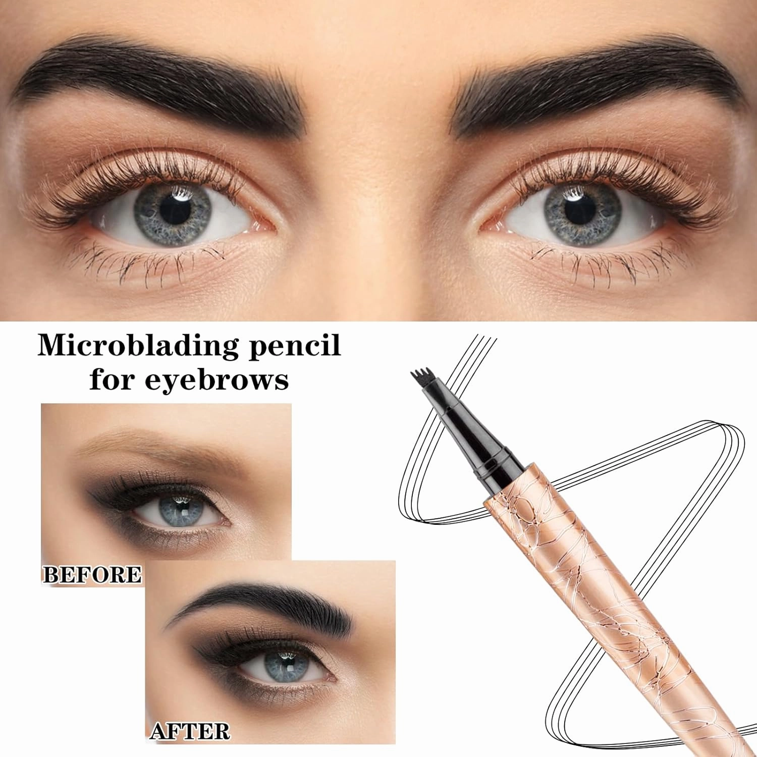 Black Eyebrow Pencil Waterproof Eyebrow Tint Pen 4 Tip Microblade Brow Pen Long Lasting Microblade Eyebrow Pen Natural Brow Pencil Eyebrow Makeup Microblading Pen Eyebrow Tattoo Brow Pen#Black