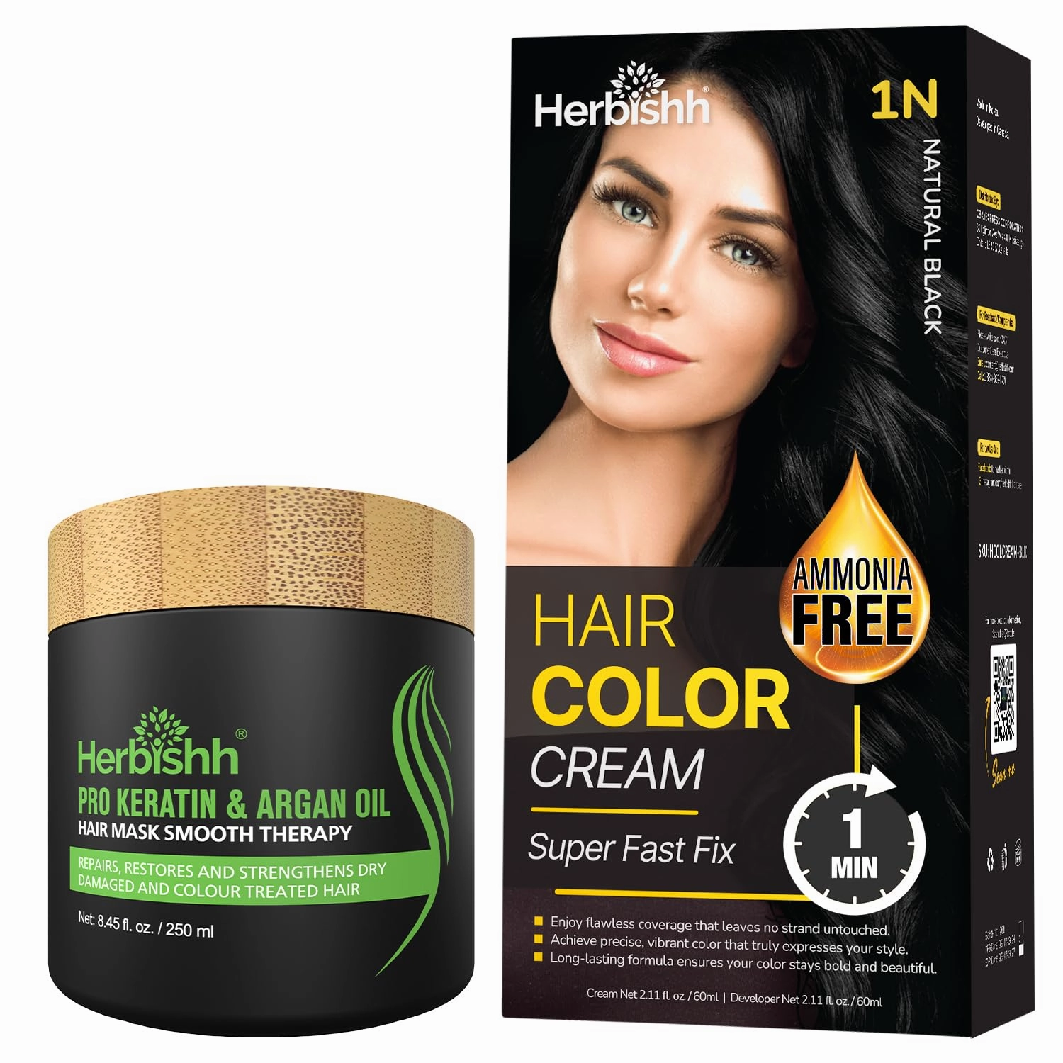Black Rapid Infusion Hair Color Cream, Permanent Hair Dye in One Minute with Comb Applicator and Argan Oil Deep Conditioning Hair Mask 8.45 FL OZ Combo Pack