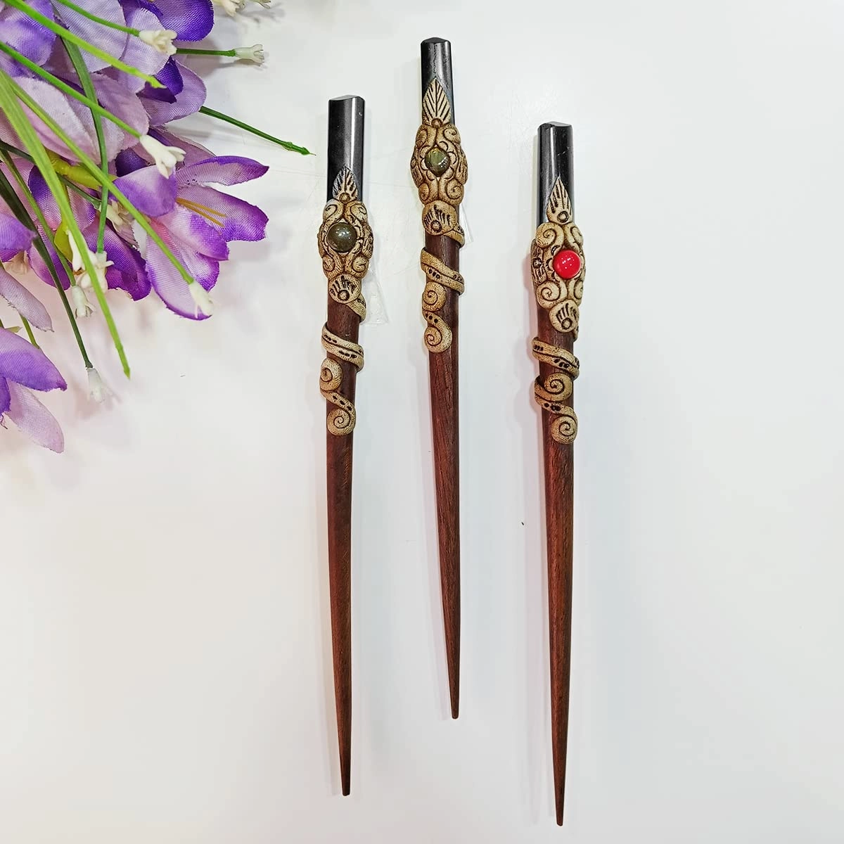 Black Tourmaline Wooden Bun Hair Stick,Crystal Point Stick,Mix Hair Stick,Gemstone Hair Stick for Women and Girls