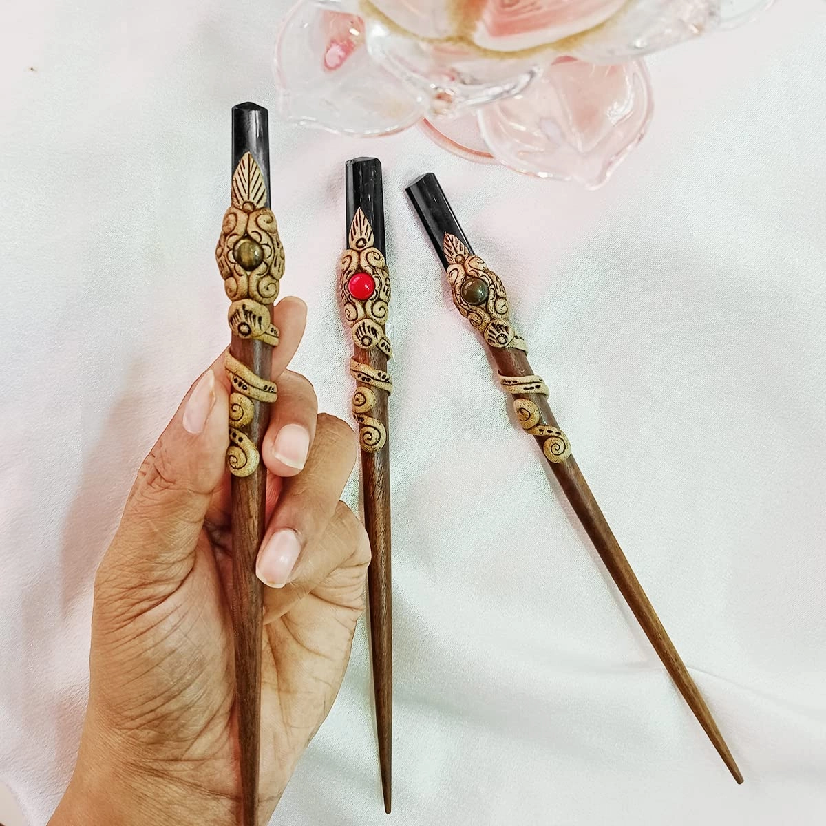 Black Tourmaline Wooden Bun Hair Stick,Crystal Point Stick,Mix Hair Stick,Gemstone Hair Stick for Women and Girls