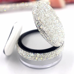 Bling Rhinestone Refill Loose compact Powder Container - 20g Capacity, Elastic Mesh, No Powder Leakage, Includes Powder Puff, Versatile Cosmetic Storage, Powder Dispenser (Silver)