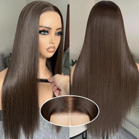BLL Brown Wig, Glueless Synthetic Pre Plucked Pre Cut 6x4.5 Lace Front Chocolate Dark Brown Easy to Wear Put on and Go 26inch Long Straight Wigs for Black Women