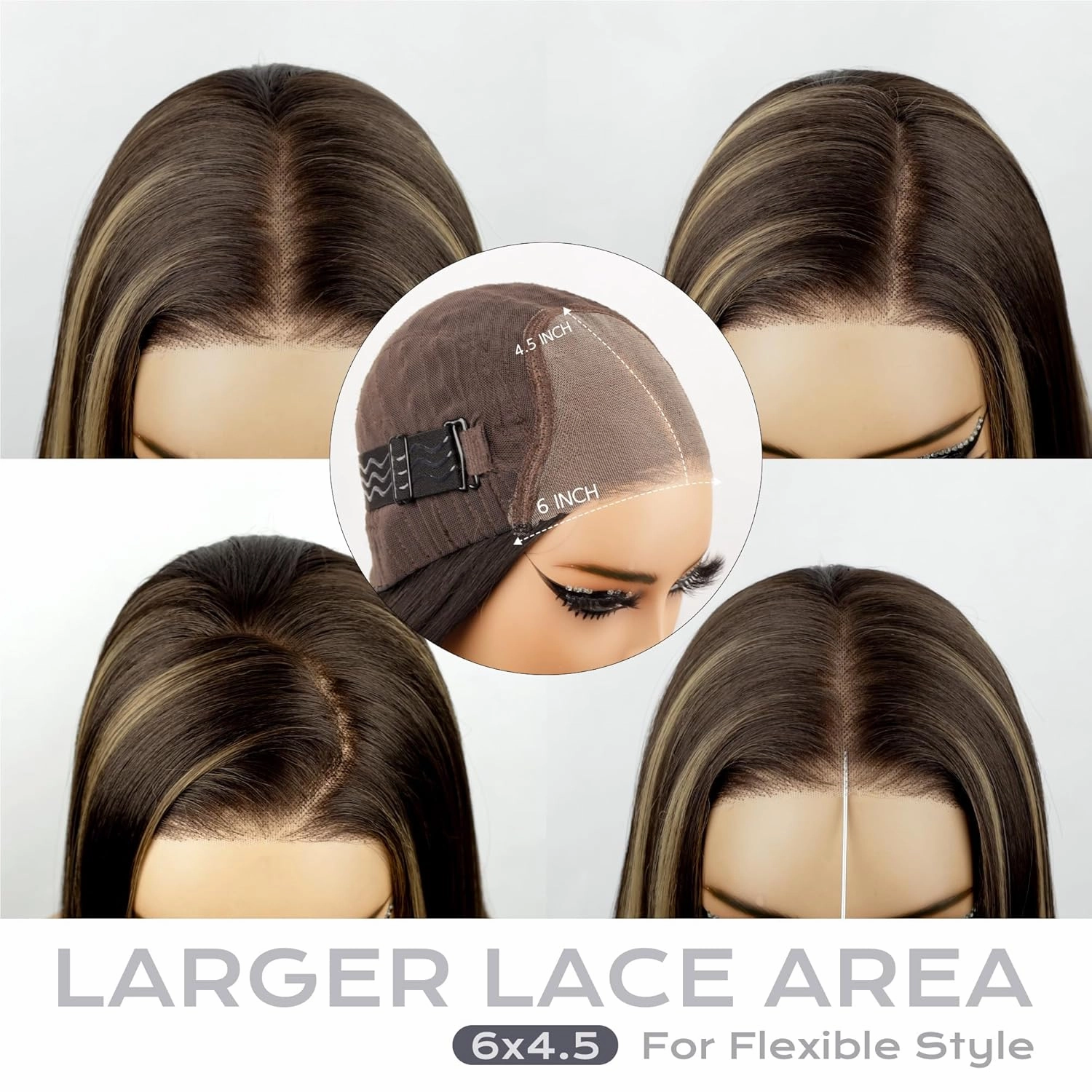 BLL Highlight Wig, Synthetic Pre Plucked Pre Cut 6x4.5 Lace Front Wigs for Black Women 26inch 4/30 Brown Blonde Highlights Honey Brown Straight Wigs Beginner Friendly