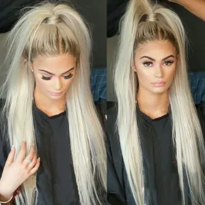 Blonde Wig Lace Front for Women Ombre Blonde Lace Front Wigs Natural Hairline Glueless Straight Hair with Baby Hair False Hair(22inch Lace Front Wig)