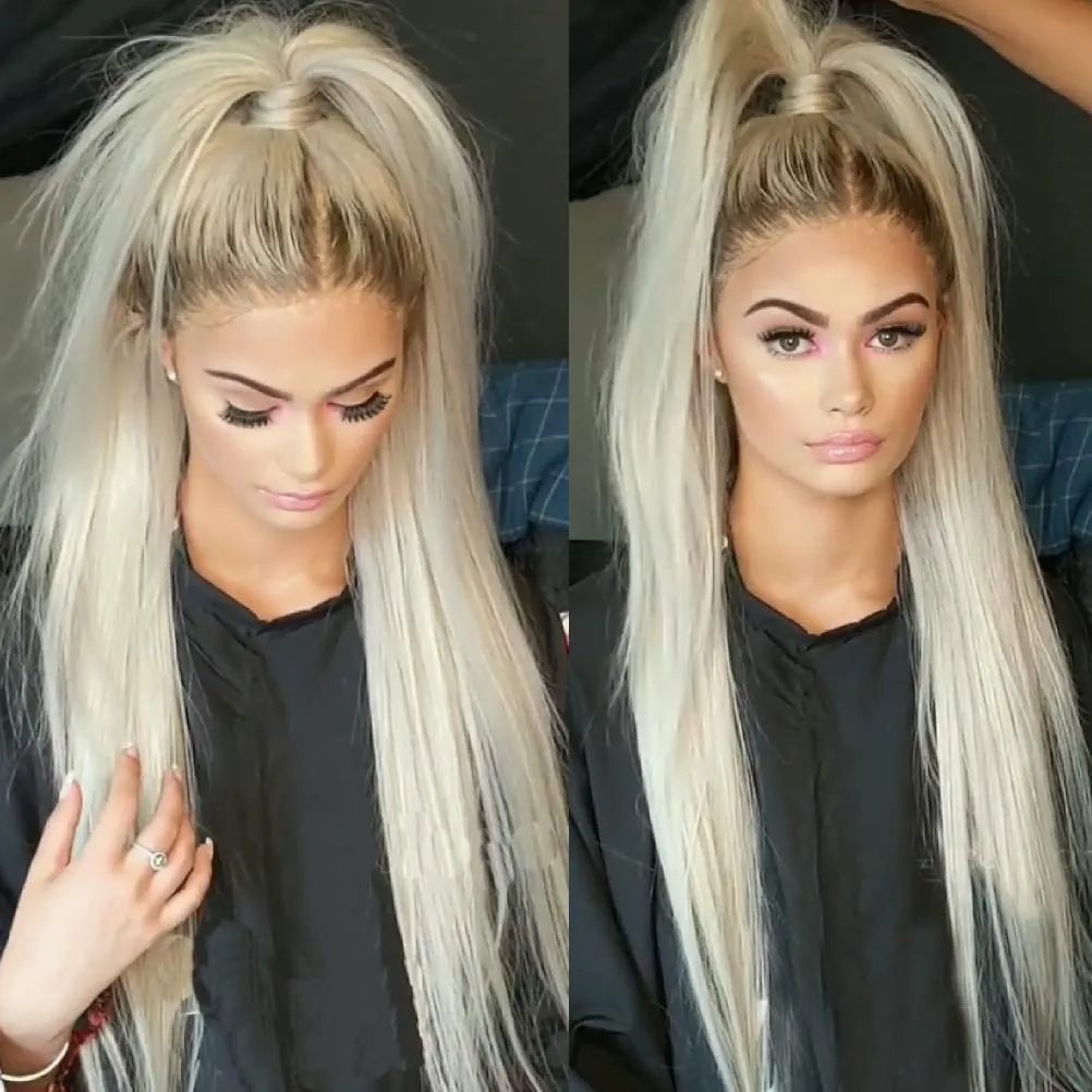 Blonde Wig Lace Front for Women Ombre Blonde Lace Front Wigs Natural Hairline Glueless Straight Hair with Baby Hair False Hair(22inch Lace Front Wig)