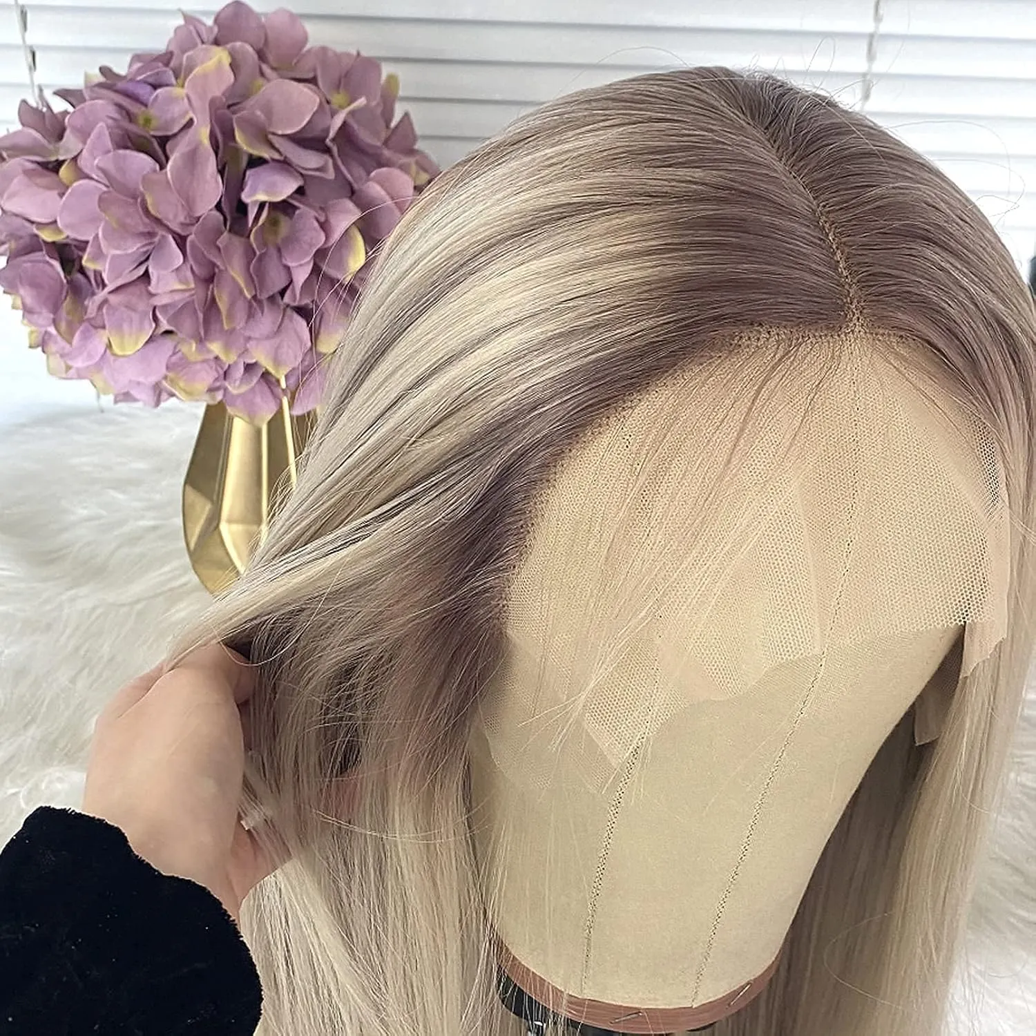 Blonde Wig Lace Front for Women Ombre Blonde Lace Front Wigs Natural Hairline Glueless Straight Hair with Baby Hair False Hair(22inch Lace Front Wig)