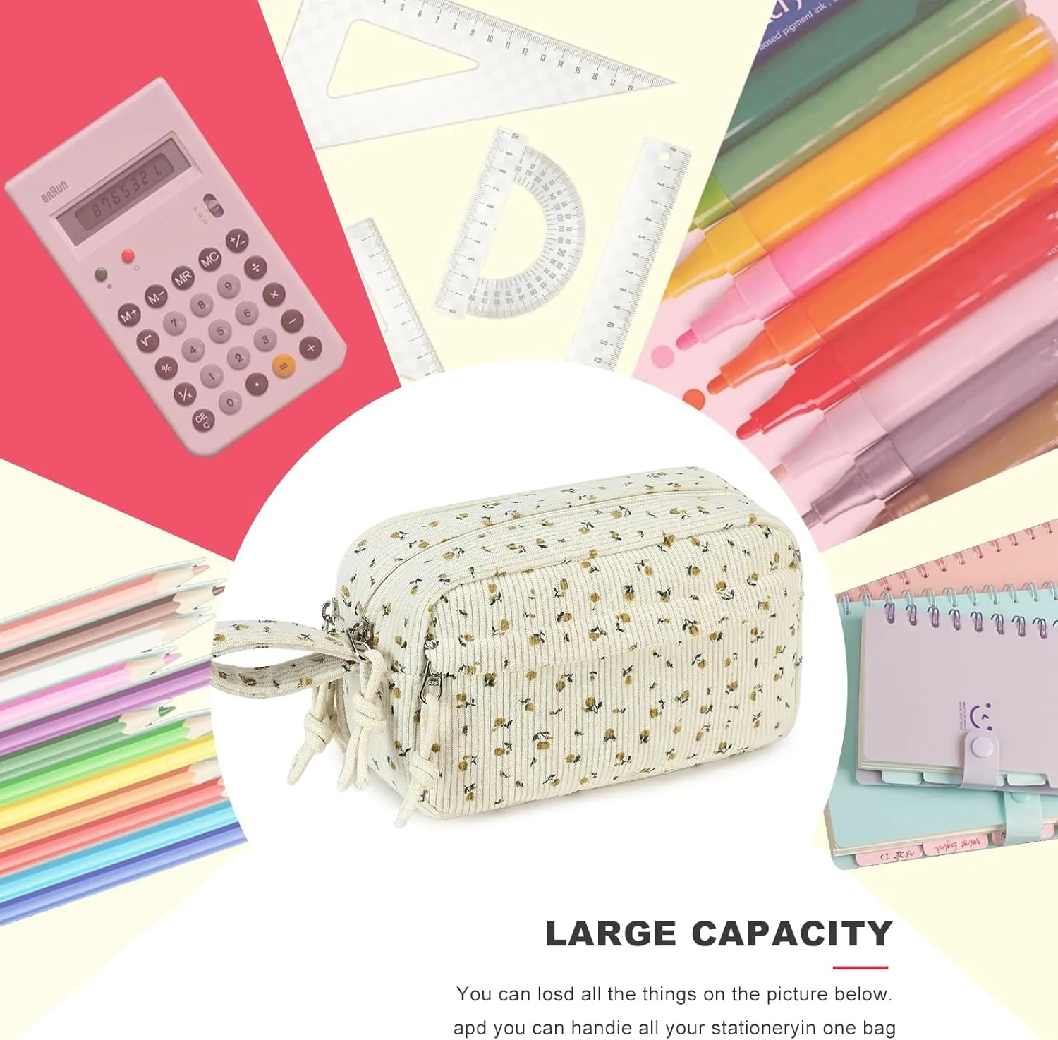 Bluboon Big Capacity Pencil Case Pencil Pouch Pen Case School Supplies Cute Pencil Box Pencil Bag for Teen Girls Boys Women Man (Black Floral 92)