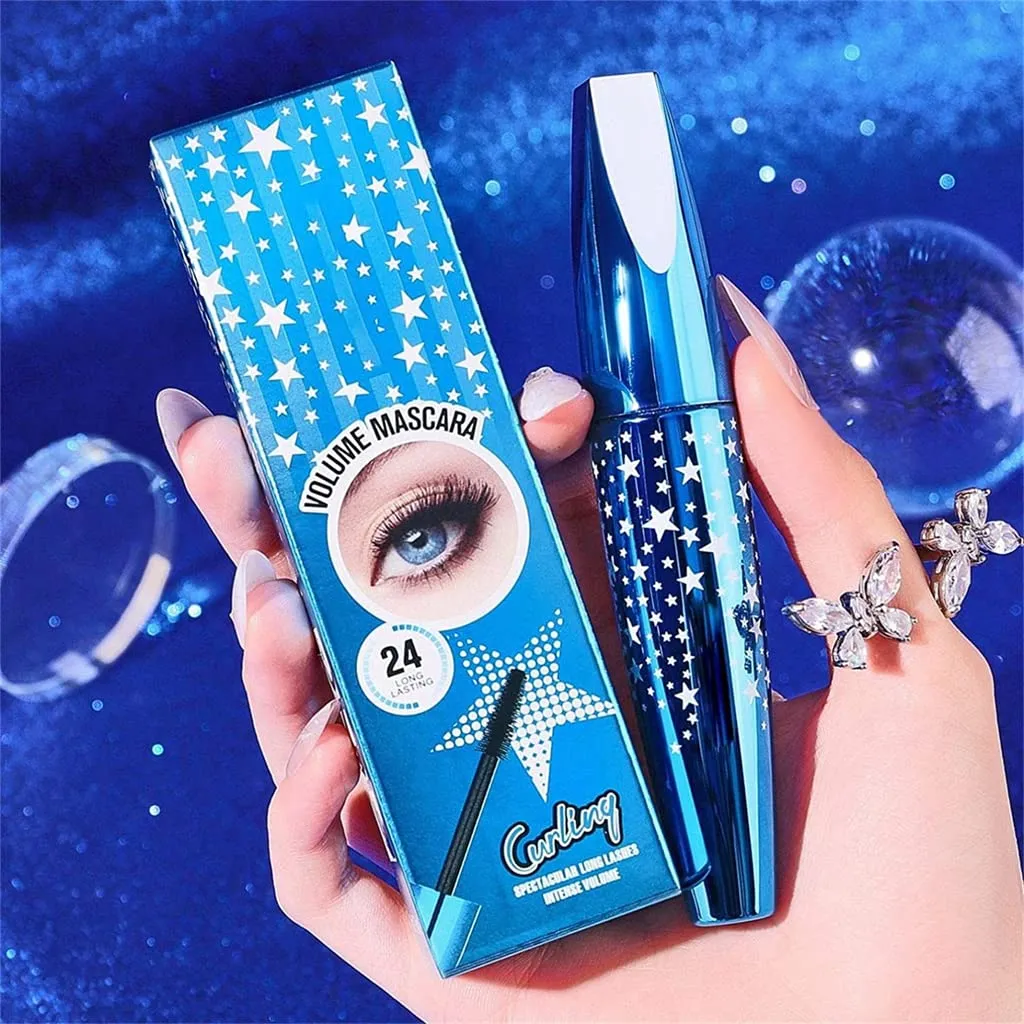 Blue Starry Mascara, 4D Silk Fiber Mascara, Natural Thick Curling Long Lasting Waterproof Black Lengthening Voluminous Mascara For Women & Girls (3 Pcs)