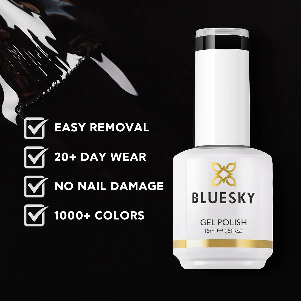BLUESKY Black Gel Nail Polish- Dark Black Gel Polish Colors,Long Lasting &Chip Resistant,Vegan,Nail Art Manicure Nail Polish,DIY at Home,15ml 7348P/BLACK KNIGHT