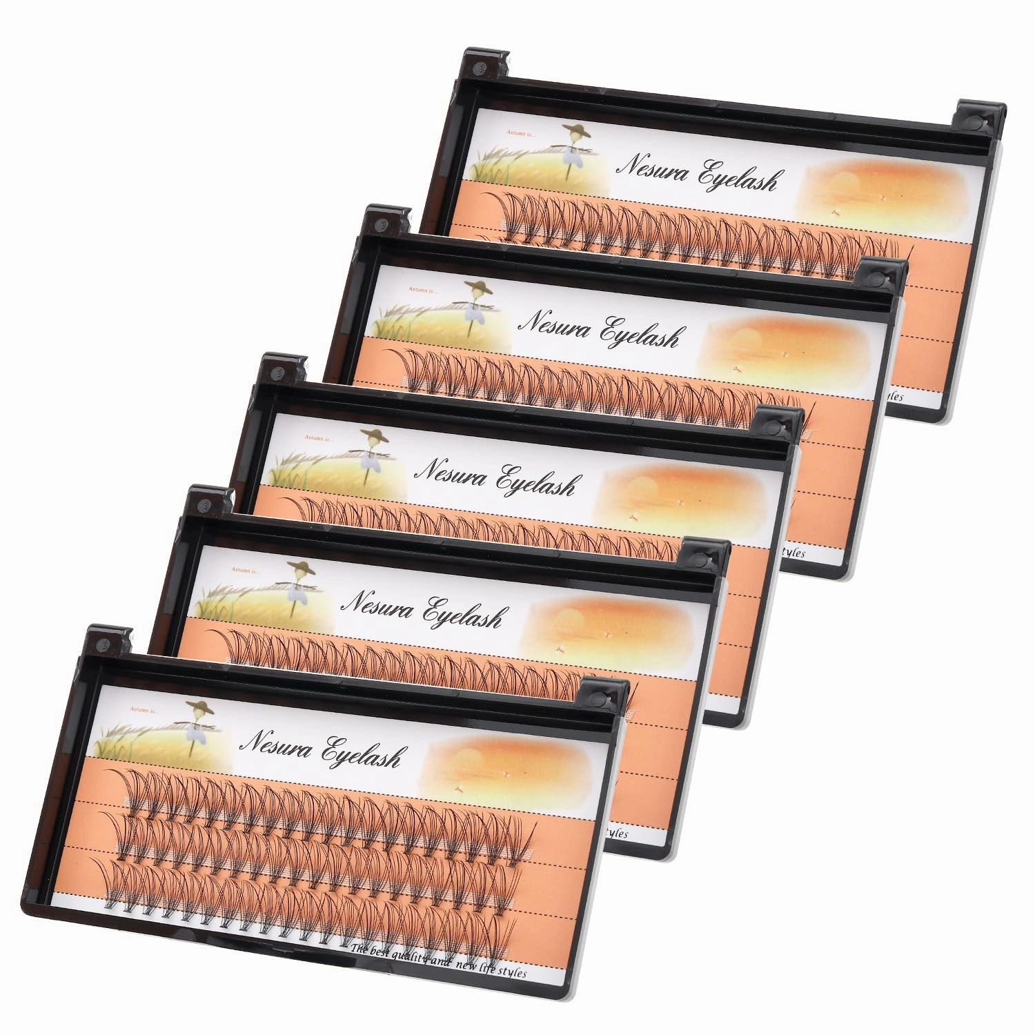 BODERMINCER 10 Root 60pcs 8-10-12-14-16mm Mixed Black Handmade False Eyelashes Natural Long Individual Eyelashes Extension Fake Lashes Makeup Beauty Cosmetic (5 PACKS-9MM)