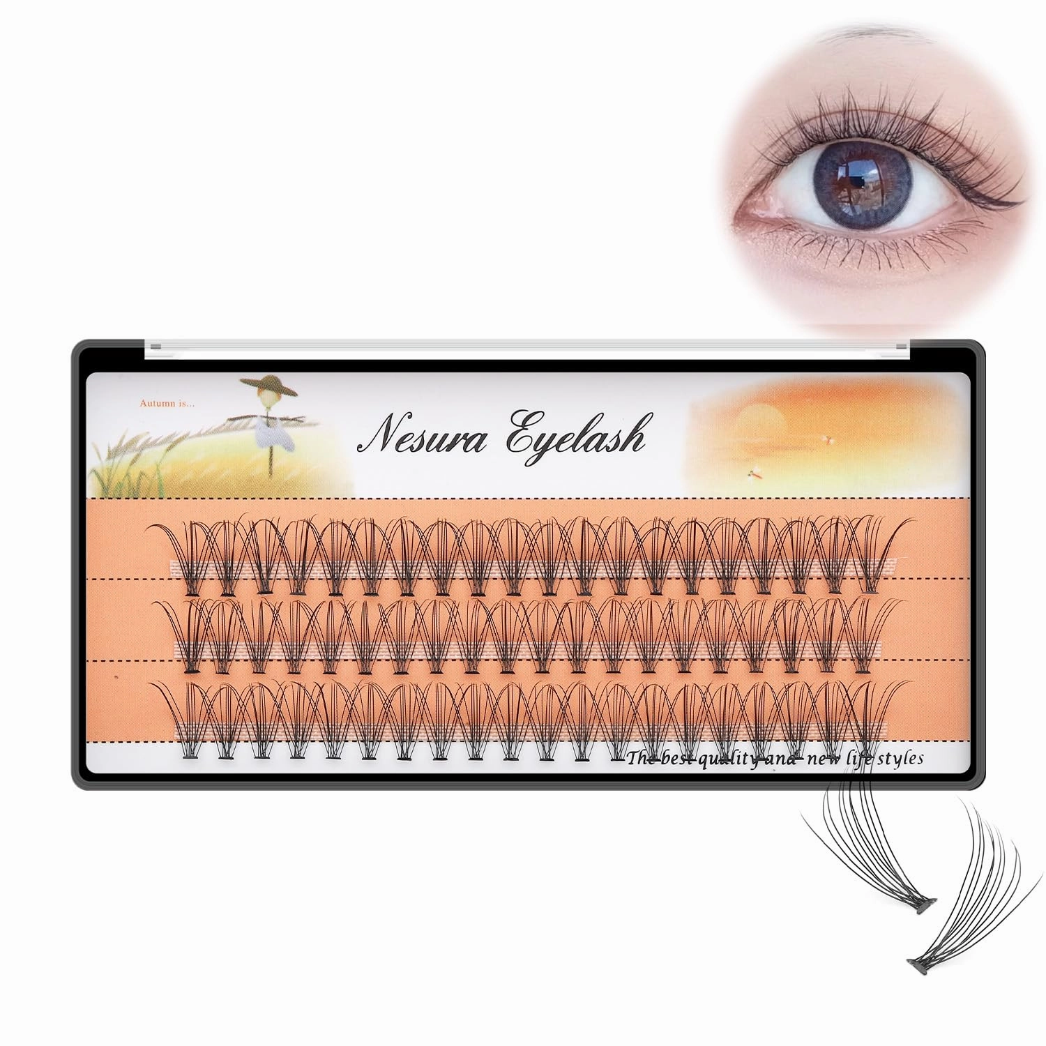 BODERMINCER 10 Root 60pcs 8-10-12-14-16mm Mixed Black Handmade False Eyelashes Natural Long Individual Eyelashes Extension Fake Lashes Makeup Beauty Cosmetic (5 PACKS-9MM)