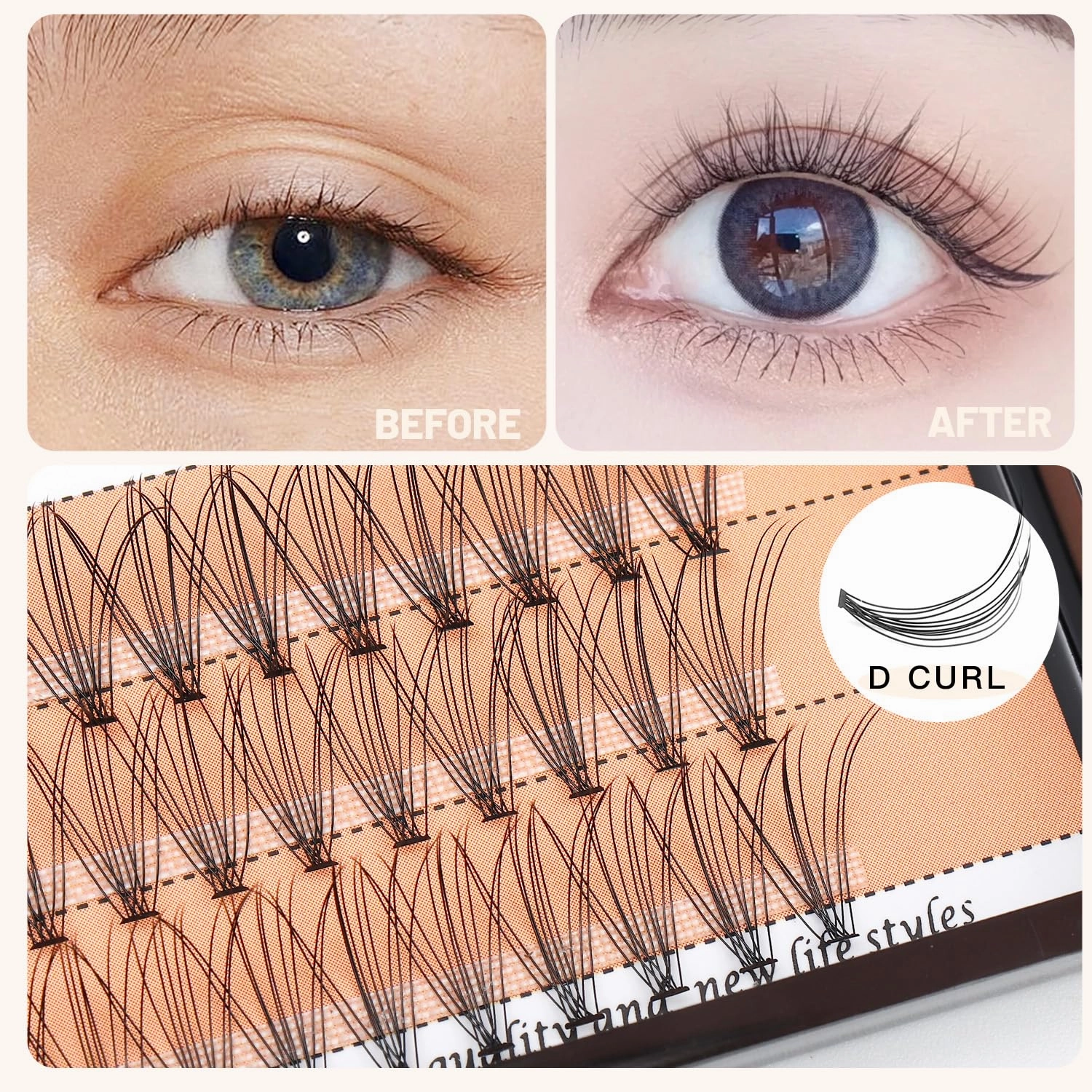 BODERMINCER 10 Root 60pcs 8-10-12-14-16mm Mixed Black Handmade False Eyelashes Natural Long Individual Eyelashes Extension Fake Lashes Makeup Beauty Cosmetic (5 PACKS-9MM)