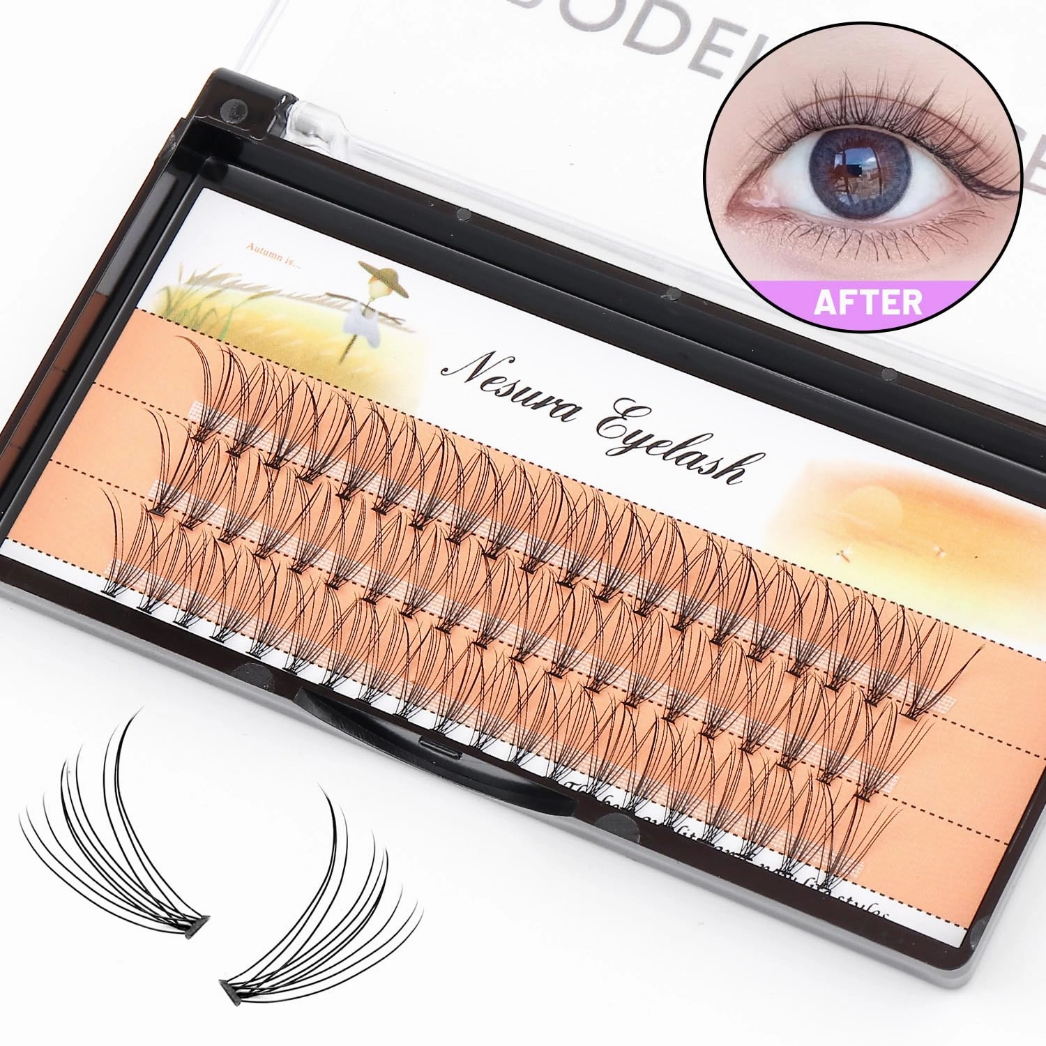 BODERMINCER 10 Root 60pcs 8-10-12-14-16mm Mixed Black Handmade False Eyelashes Natural Long Individual Eyelashes Extension Fake Lashes Makeup Beauty Cosmetic (5 PACKS-9MM)