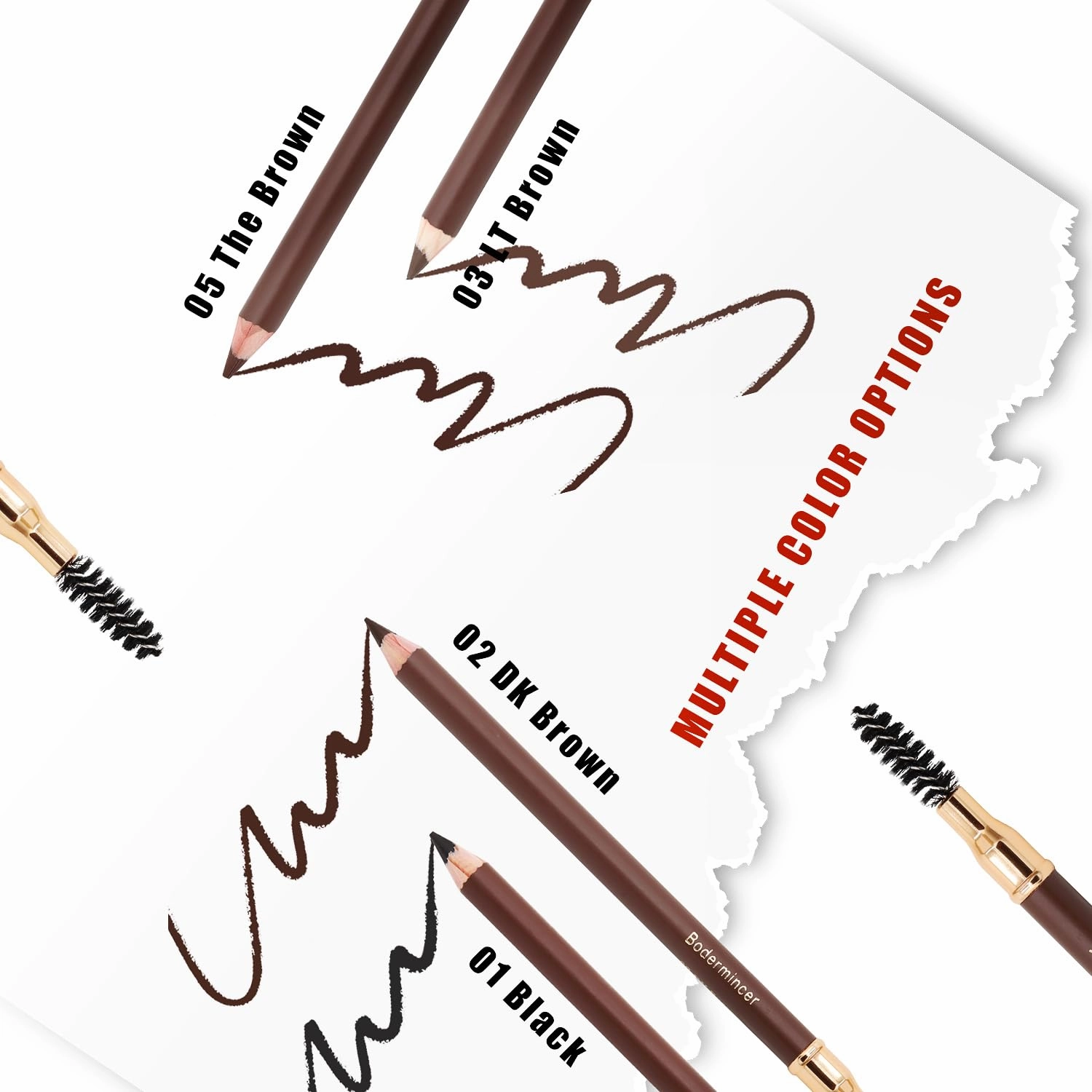 Bodermincer Eyebrow Pencil Longlasting Waterproof Durable Automaric Liner Eyebrow 5 Colors to Choose (5pcs, 5# Brown)