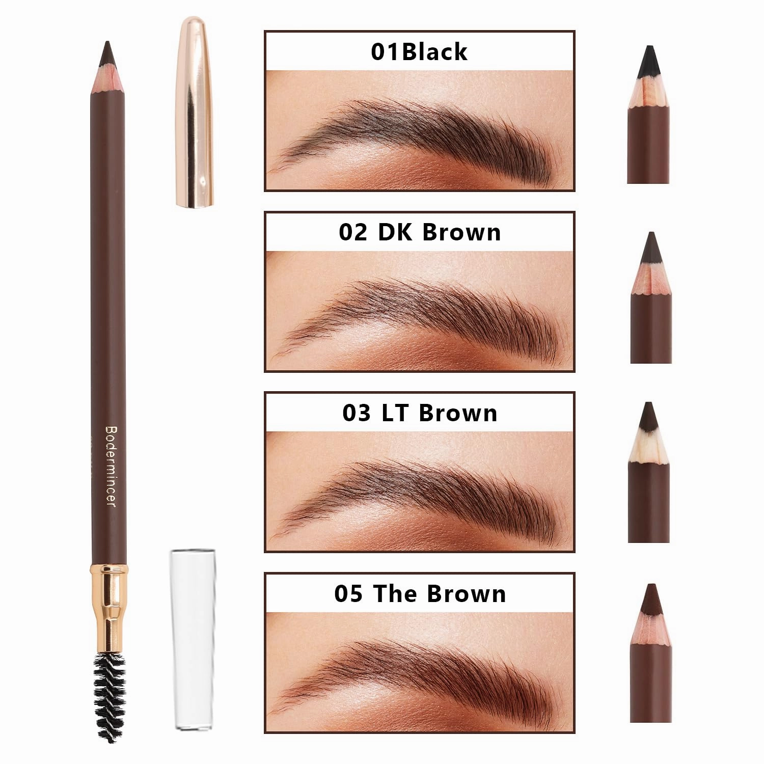 Bodermincer Eyebrow Pencil Longlasting Waterproof Durable Automaric Liner Eyebrow 5 Colors to Choose (5pcs, 5# Brown)