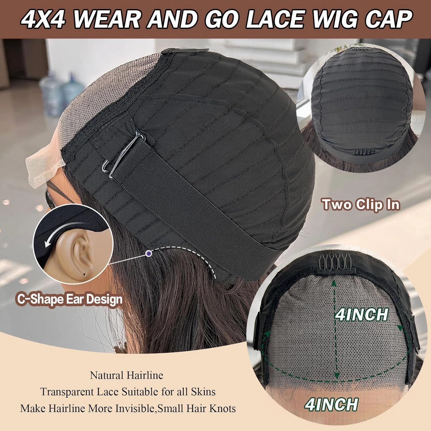 Body Wave 4x4 Lace Front Wig for Black Women Synthetic Pre-Plucked Natural Hairline Water Wavy Wig Highlight Brown Pre Cut Wear and Go Glueless Wigs for Women Daily Use (Highlight Brown#)