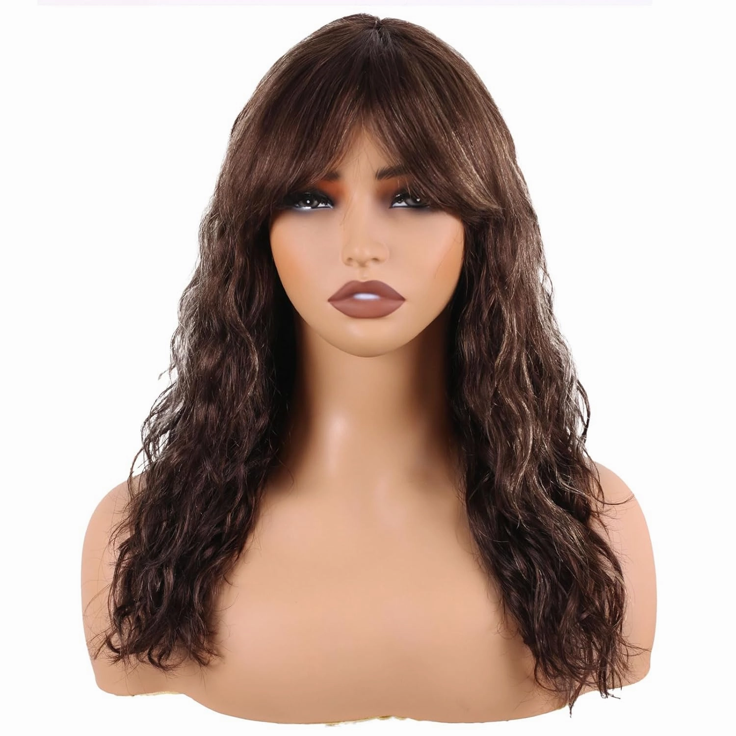 Body Wave Wigs with Bangs Human Hair Wig for Black Women Ombre None Lace Wear and Go Glueless Wig 150% Density Brown Highlight Machine Made Brazilian Virgin Human Hair Wigs(18 Inch,FS4/27)