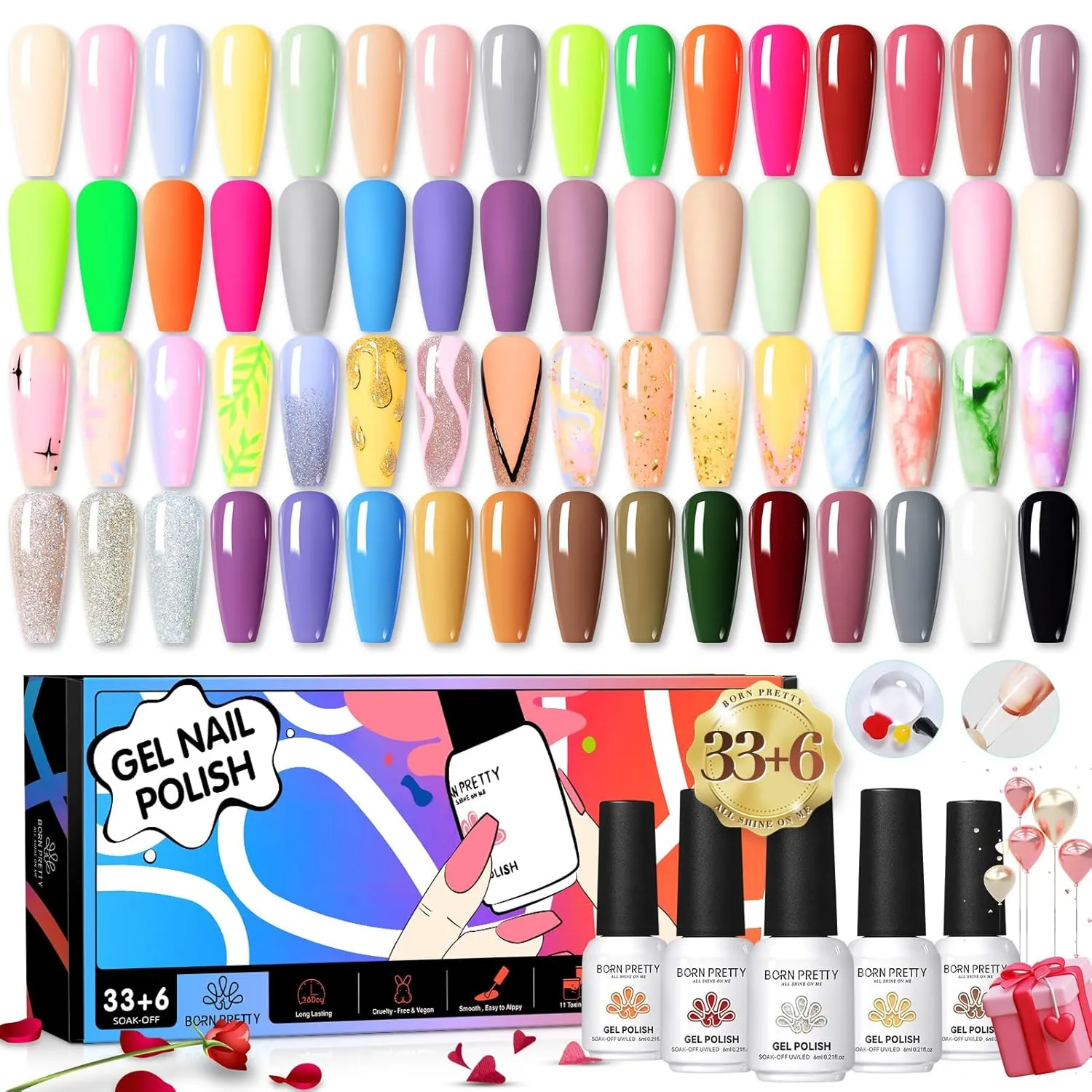 Born Pretty Gel Nail Polish Set Spring Summer Gel Polish Neon Pastel Sweet Candy Macron Color Gel Nail Art Gift Collection 39PCS