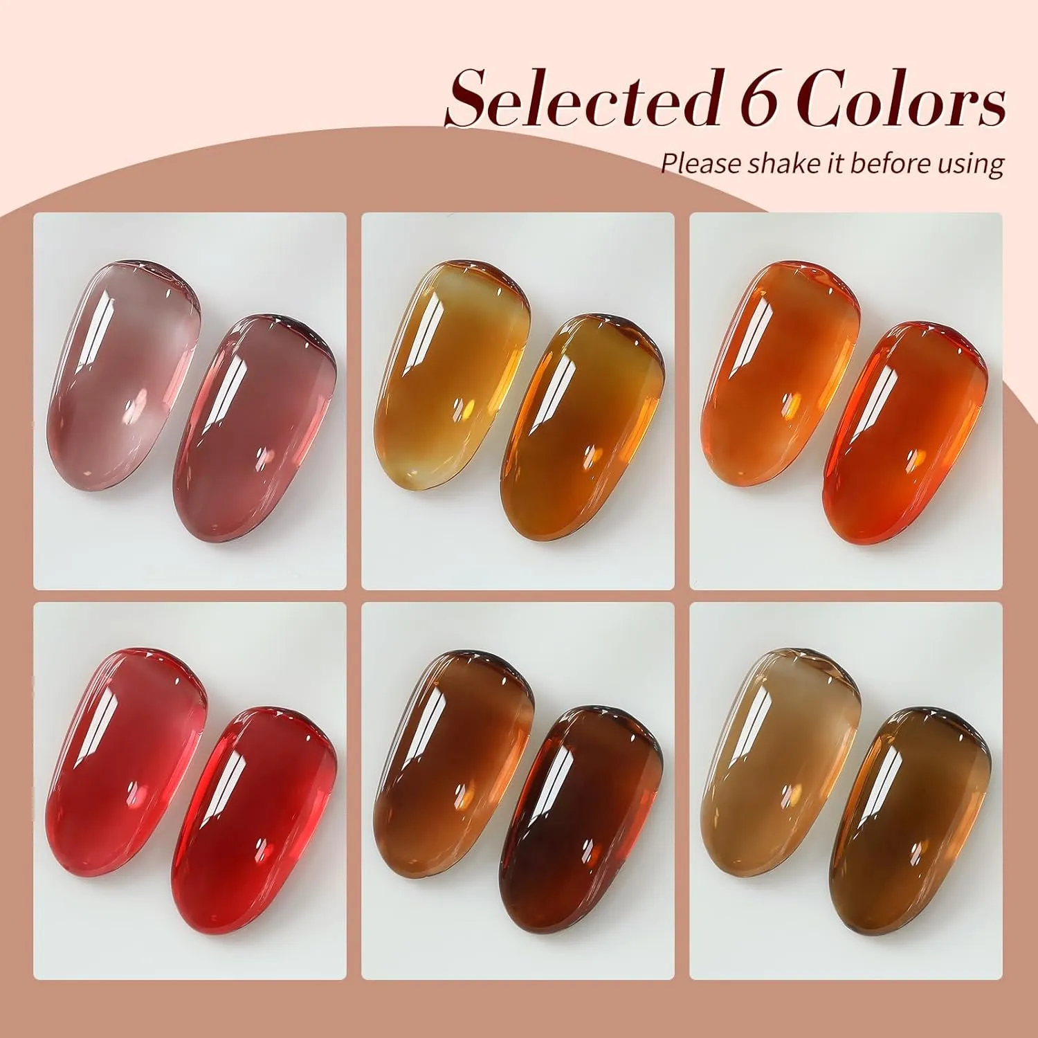 BORN PRETTY Jelly Gel Nail Polish Fall Winter Amber Crystal Brown Orange Red Gel Polish Transparent Nail Art Manicure DIY Home Salon 6PCS