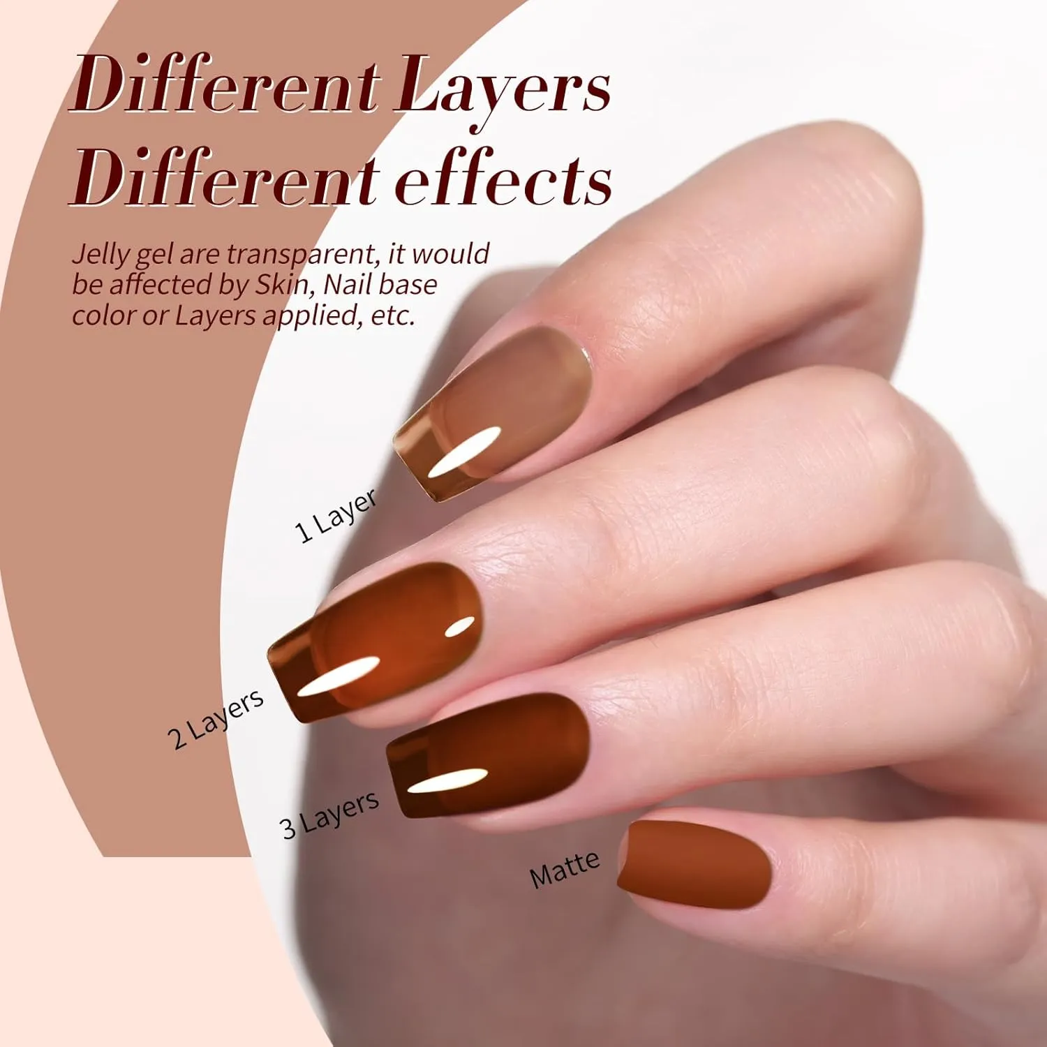 BORN PRETTY Jelly Gel Nail Polish Fall Winter Amber Crystal Brown Orange Red Gel Polish Transparent Nail Art Manicure DIY Home Salon 6PCS