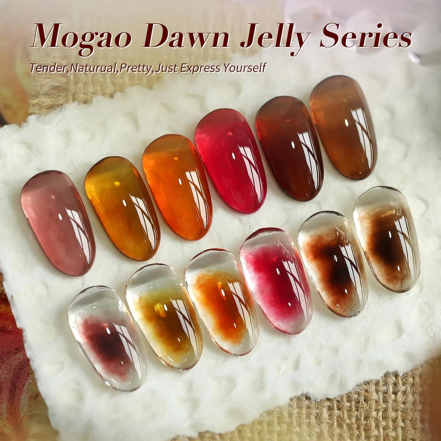 BORN PRETTY Jelly Gel Nail Polish Fall Winter Amber Crystal Brown Orange Red Gel Polish Transparent Nail Art Manicure DIY Home Salon 6PCS
