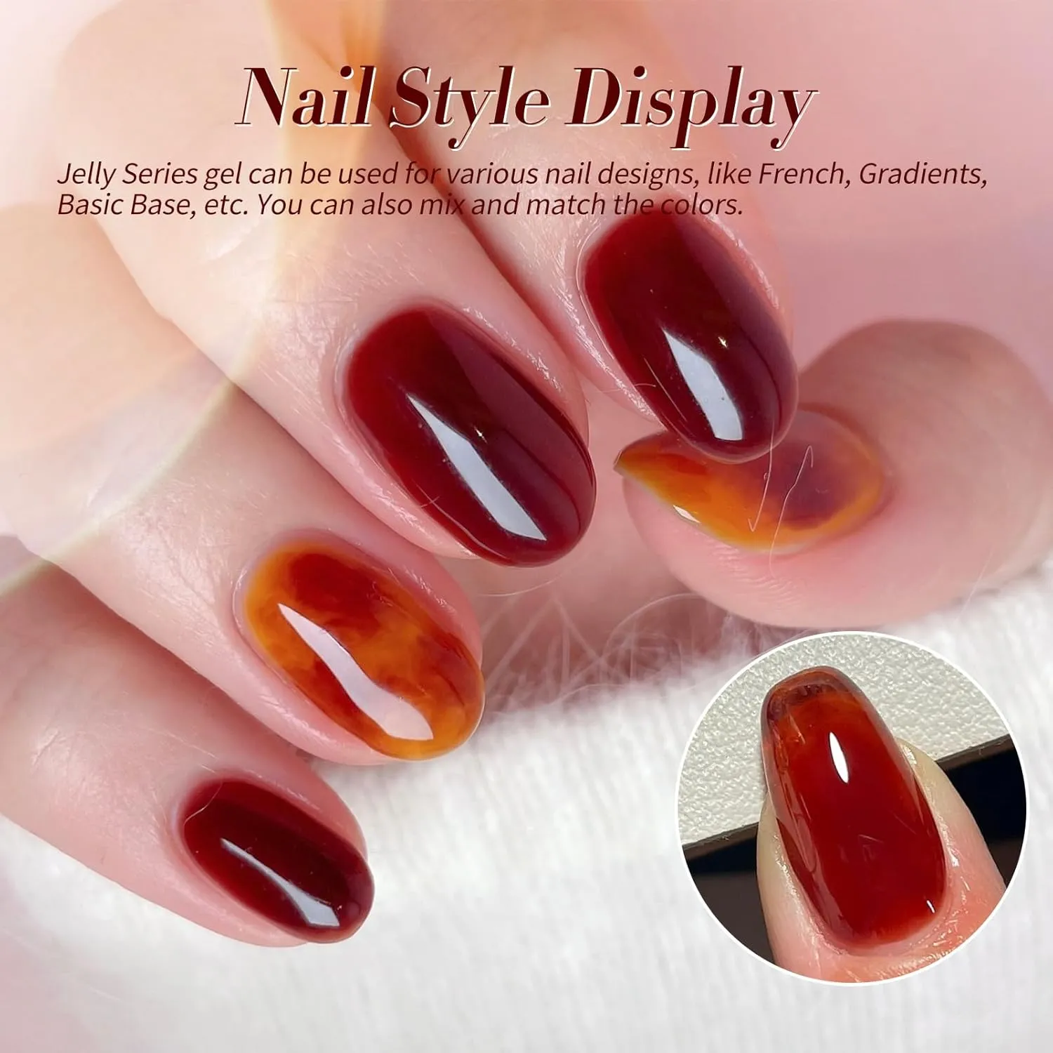 BORN PRETTY Jelly Gel Nail Polish Fall Winter Amber Crystal Brown Orange Red Gel Polish Transparent Nail Art Manicure DIY Home Salon 6PCS