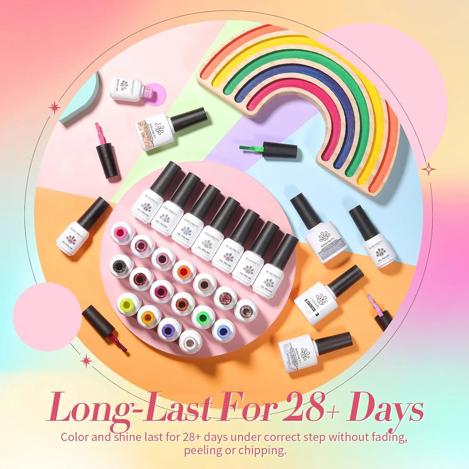 Born Pretty Spring Summer Gel Nail Polish Set Neon Pastel Candy Sweet Color Gel Collection Pink Green Blue Yellow Purple Gel Polish Christmas Day Gift 52PCS
