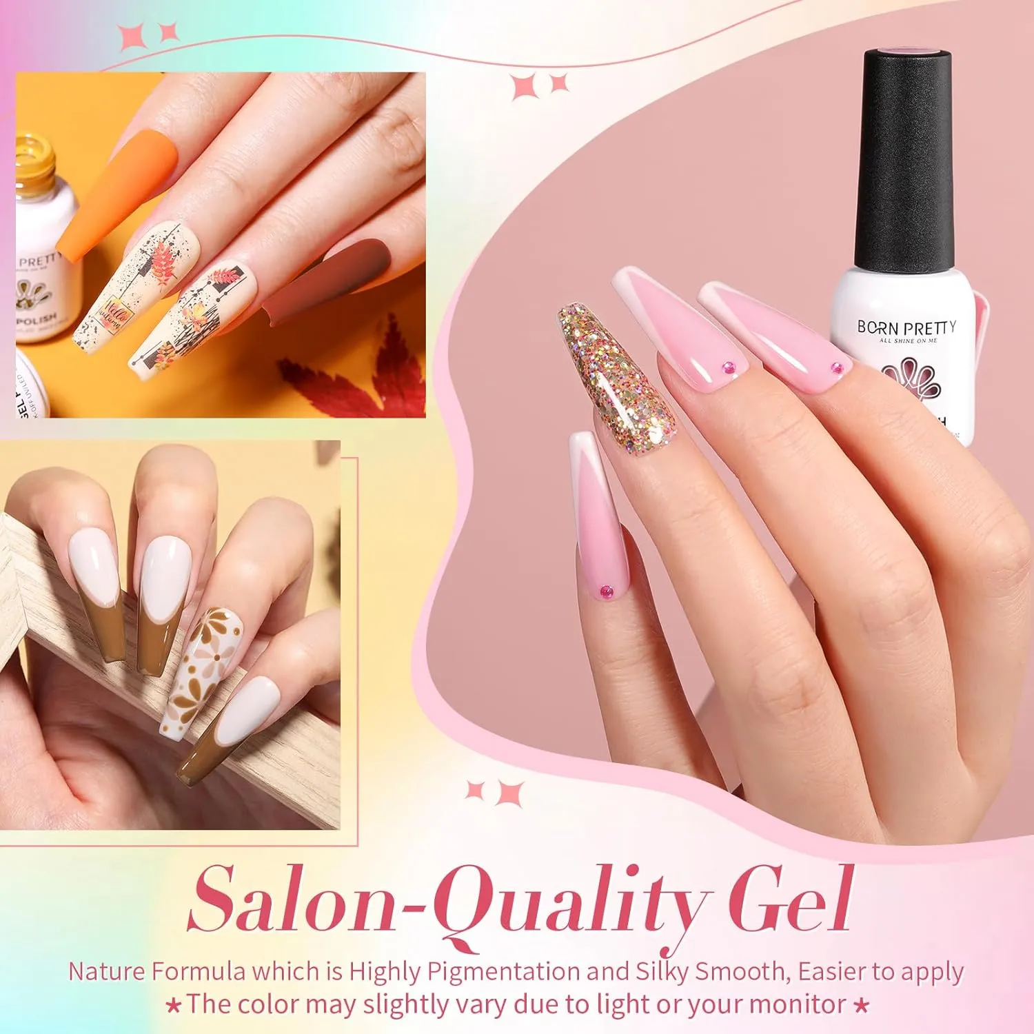 Born Pretty Spring Summer Gel Nail Polish Set Neon Pastel Candy Sweet Color Gel Collection Pink Green Blue Yellow Purple Gel Polish Christmas Day Gift 52PCS