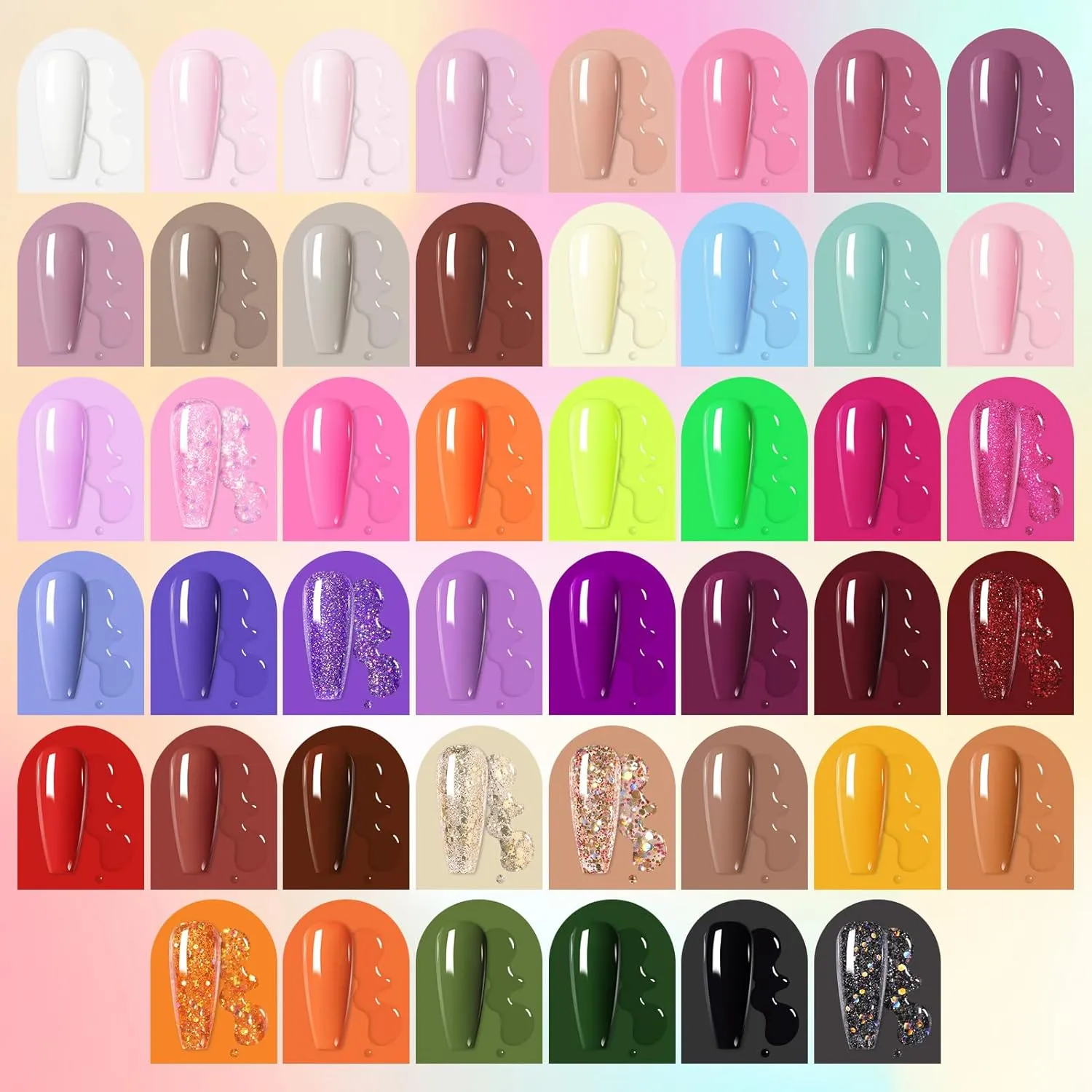 Born Pretty Spring Summer Gel Nail Polish Set Neon Pastel Candy Sweet Color Gel Collection Pink Green Blue Yellow Purple Gel Polish Christmas Day Gift 52PCS