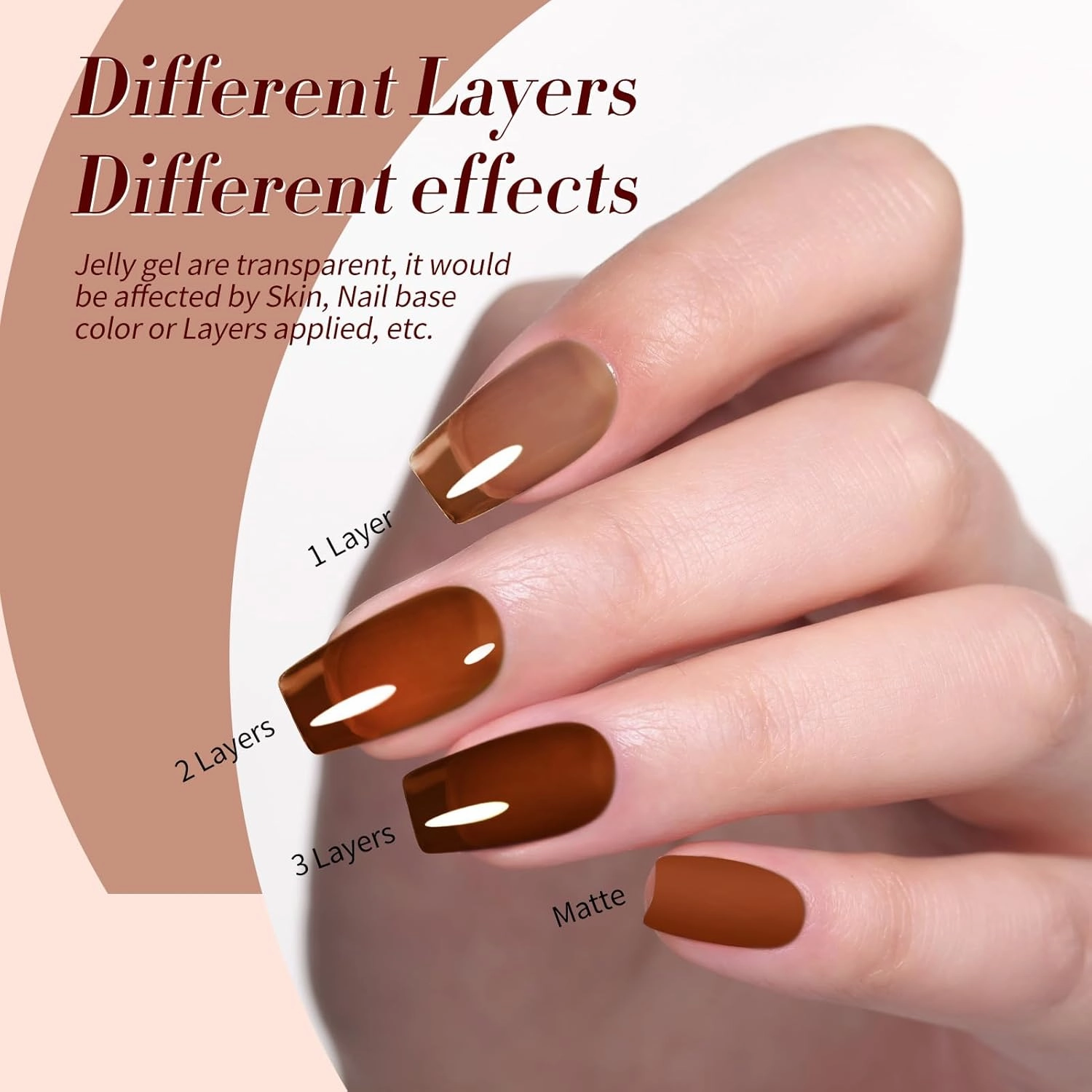 BORN PRETTY Jelly Gel Nail Polish Fall Winter Amber Crystal Brown Orange Red Gel Polish Transparent Nail Art Manicure DIY Home Salon 6PCS